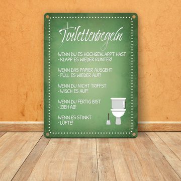 speecheese Metallschild Toilettenregeln Metallschild in grün mit Toilette Motiv Klo Hygiene