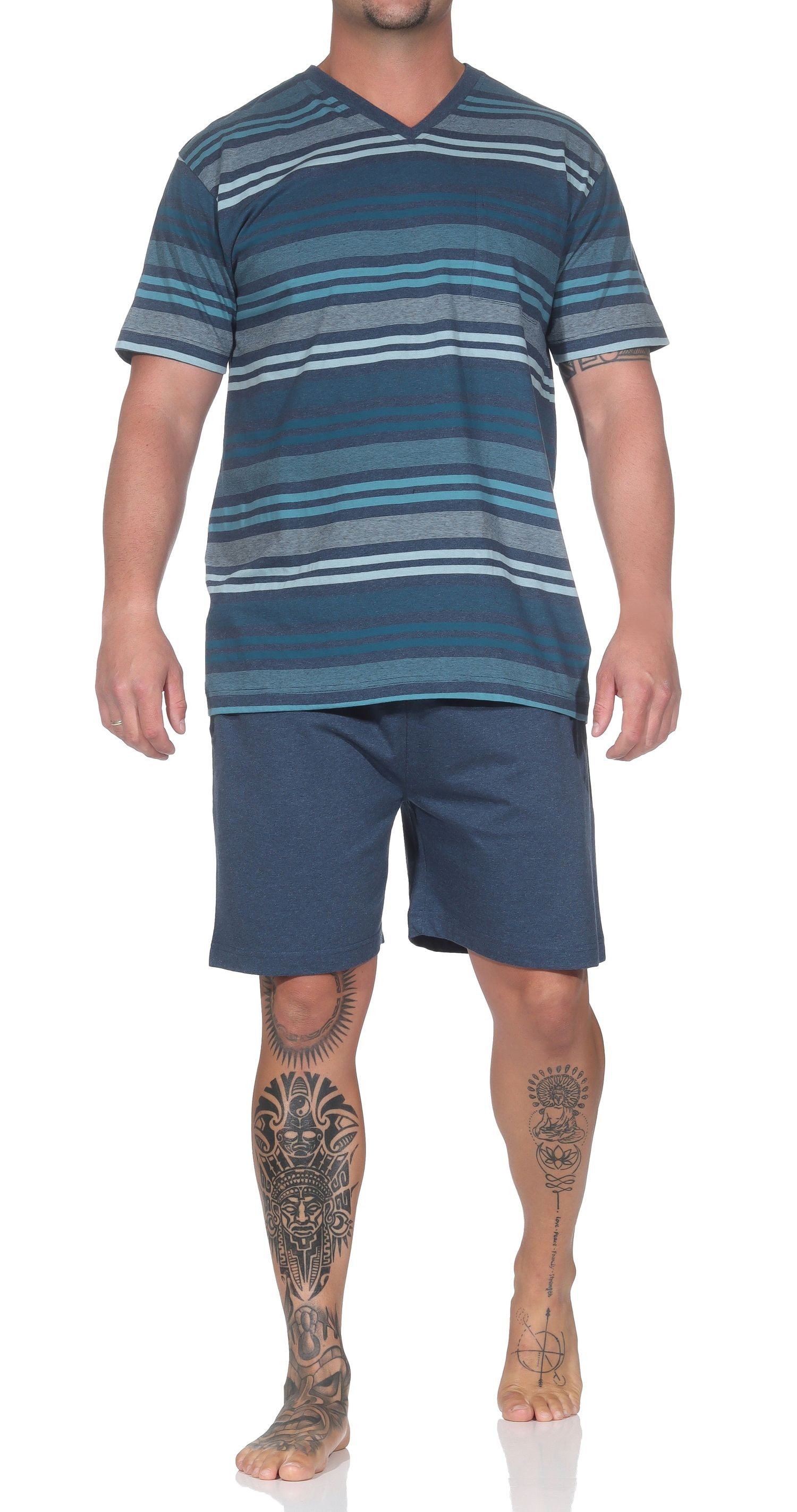 Normann Pyjama Herren kurzarm Schlafanzug Shorty Streifenlook - auch in Übergrößen