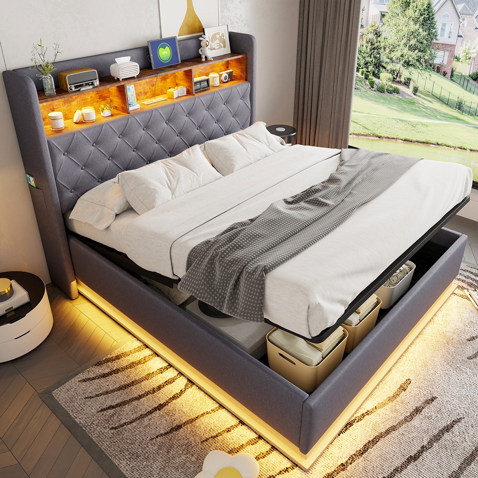 Flieks Polsterbett, LED Doppelbett 160x200cm mit günstig online kaufen
