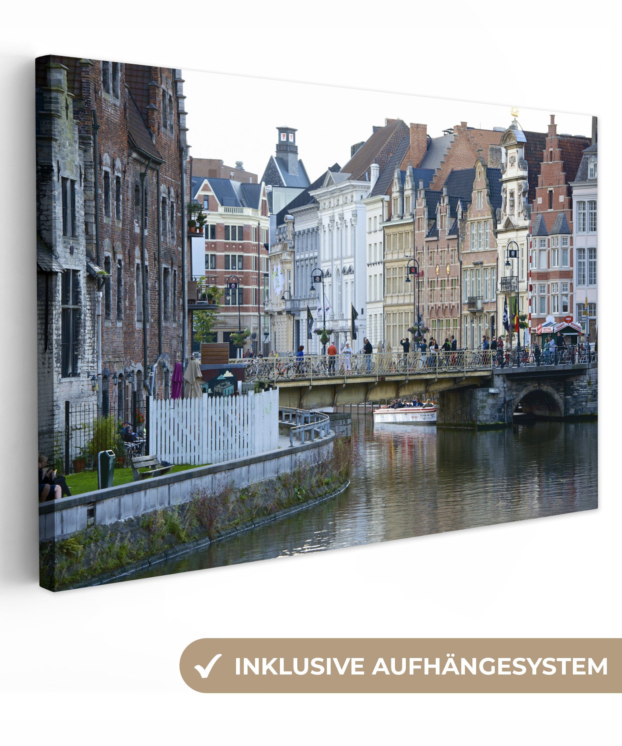 OneMillionCanvasses® Leinwandbild Wasser - Architektur - Gent, (1 St), Wandbild Leinwandbilder, Aufhängefertig, Wanddeko, 30x20 cm