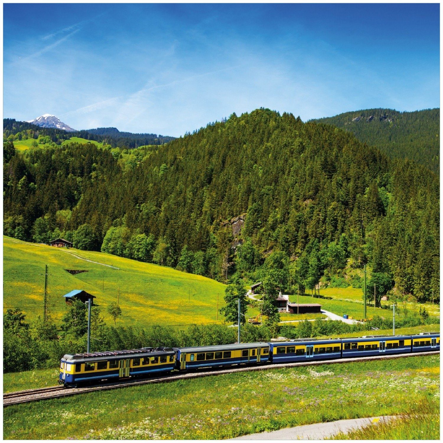 Wallario Memoboard Eisenbahn in einer Sommerlandschaft in der Schweiz