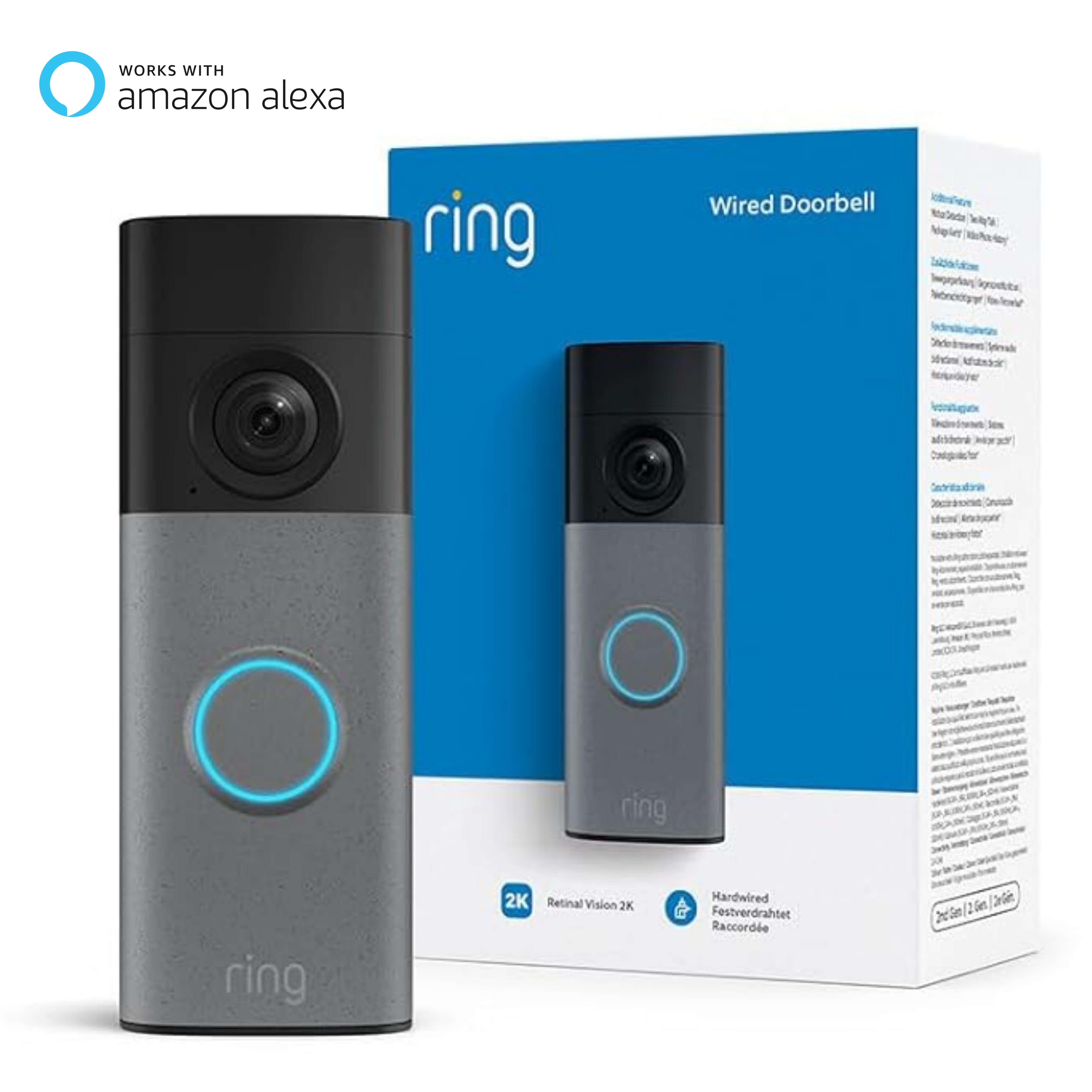 Ring Smart Home Türklingel Wired Video Doorbell 2K (Neuste Generation) (Außenbereich, Eingangsbereich, Haustür, Nachtsicht, Gegensprechfunktion, Bewegungserkennung)