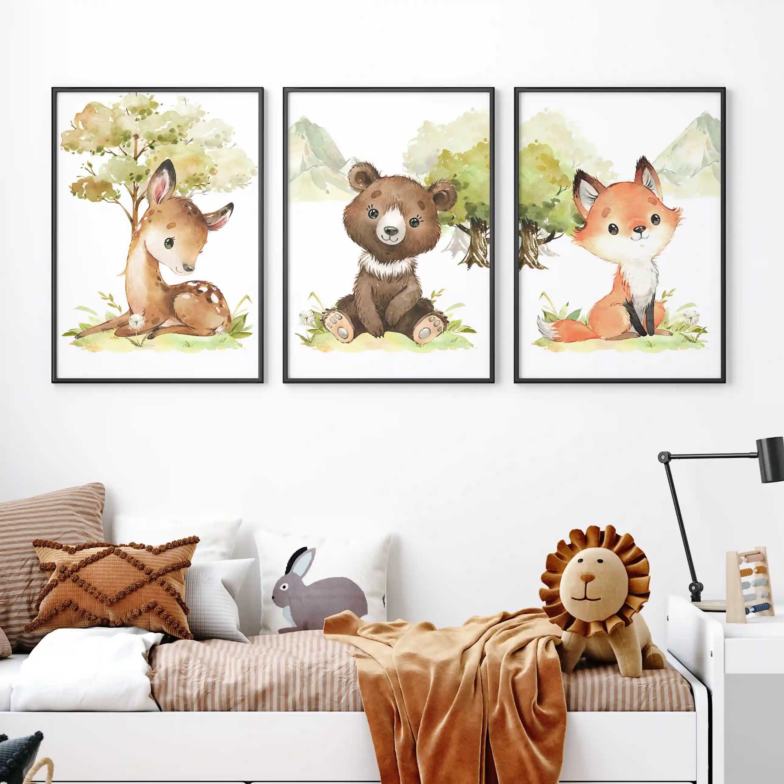 WANDKIND Poster Kinderzimmer Poster 3er Set Premium P795 / Waldtiere Portraits, Wandposter in verschiedenen Größen