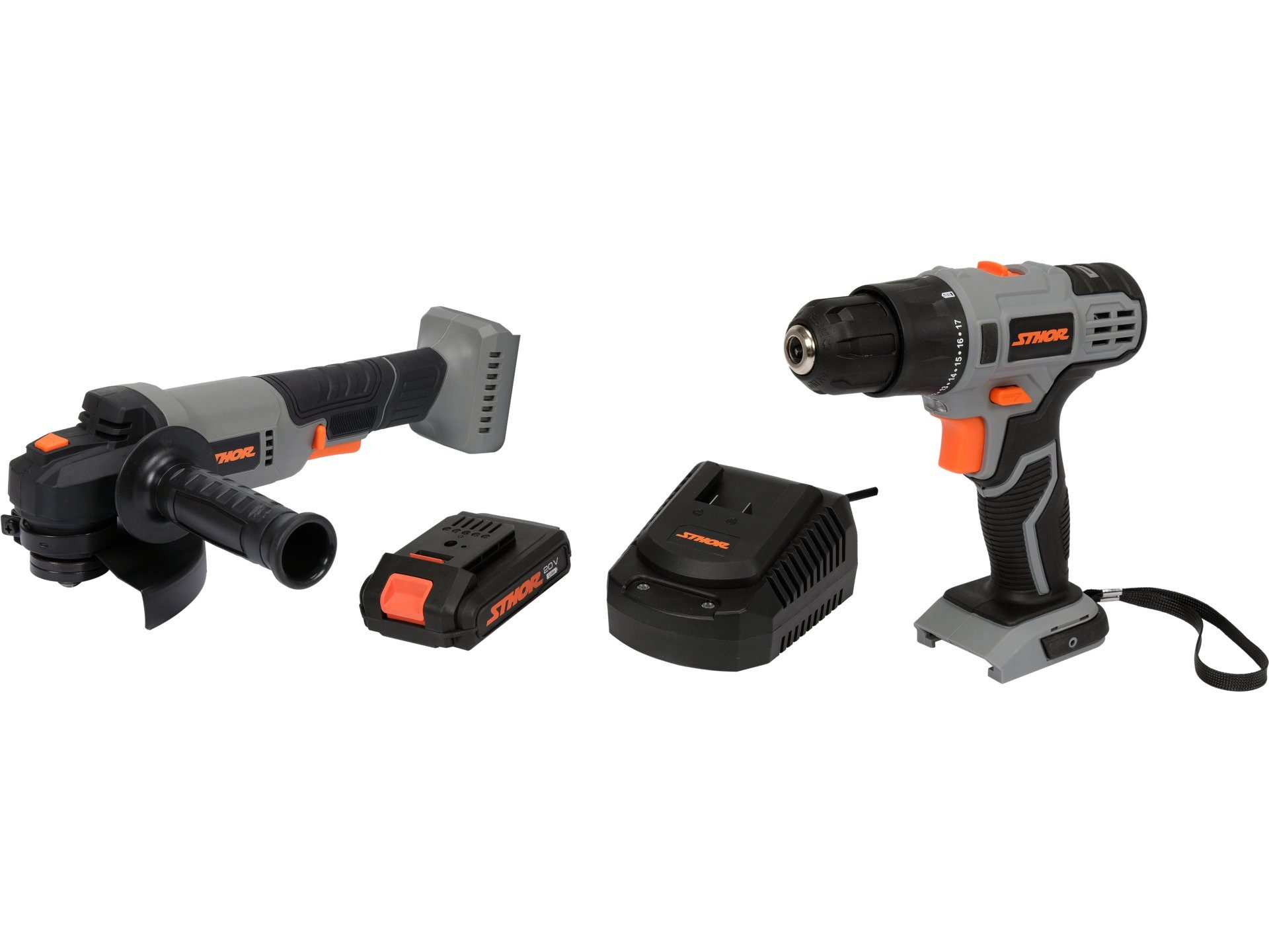 Sthor Akku-Winkelschleifer Akku Winkelschleifer + Bohrschrauber SET 20V (1xAkku 2Ah+Ladegerät)