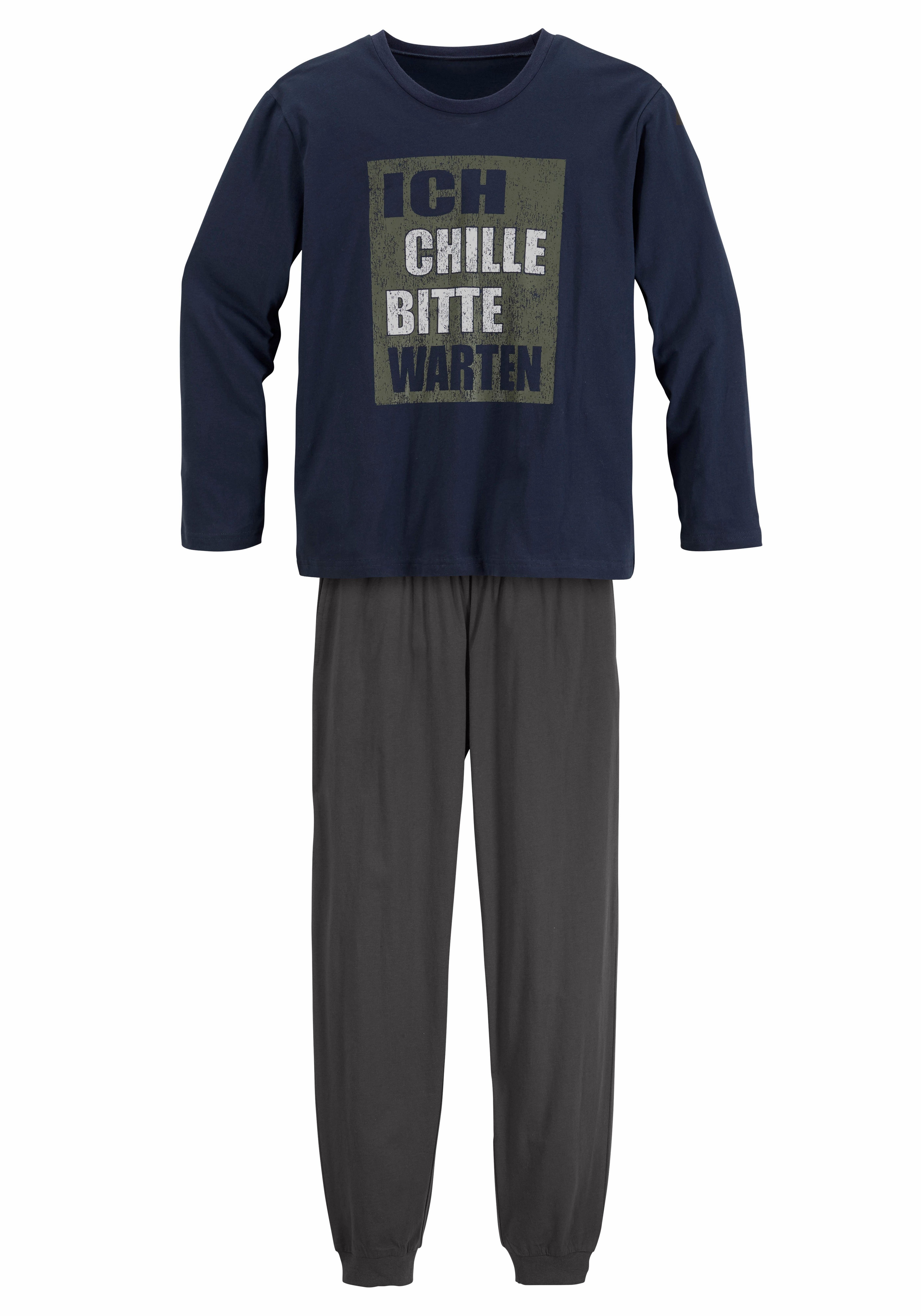 AUTHENTIC LE JOGGER Pyjama (2 tlg., 1 Set) langer Schlafanzug, bedruckt, Rundhals-Ausschnitt, aus Baumwolle