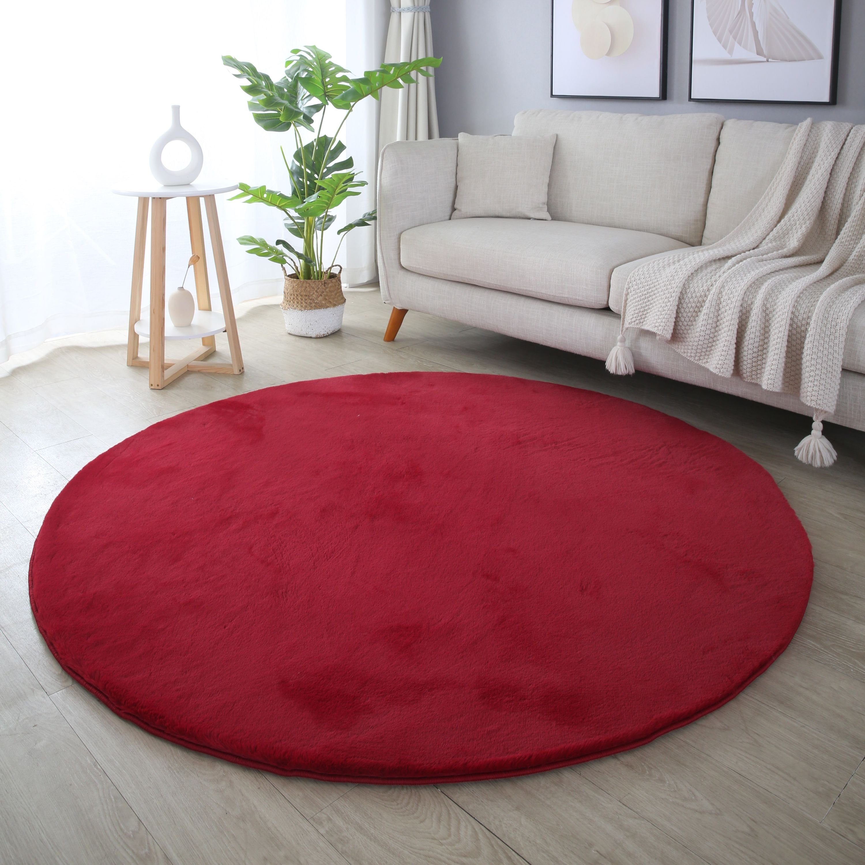 SIMPEX24 Teppich Unicolor - Einfarbig, Rund, Höhe: 20 mm, Runder Teppich Wohnzimmer Einfarbig Shaggy Flauschiger Felloptik