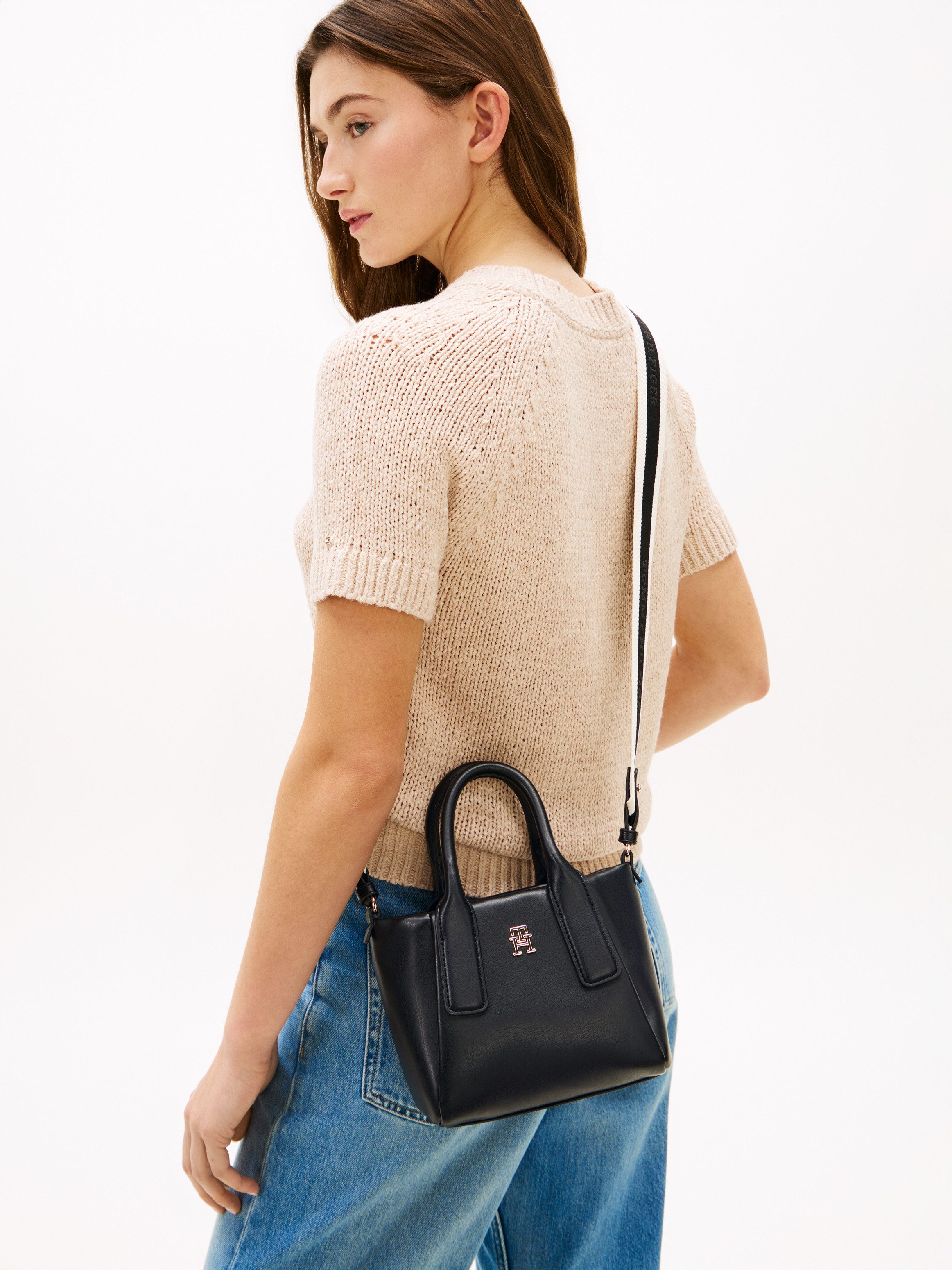 Tommy Hilfiger Tragetasche TH ESSENTIAL MINI TOTE, Damen Handtasche, Umhängetasche, Schultertasche mit edlem TH-Logo