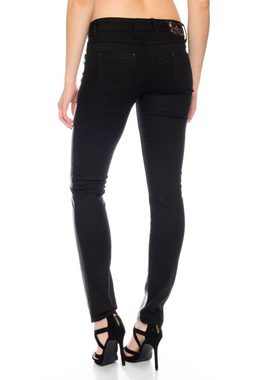 Cipo & Baxx Slim-fit-Jeans Damen Jeans Hose mit Kunstlederapplikationen Aufwendiges Kunstlederdesign auf den Vorderseiten