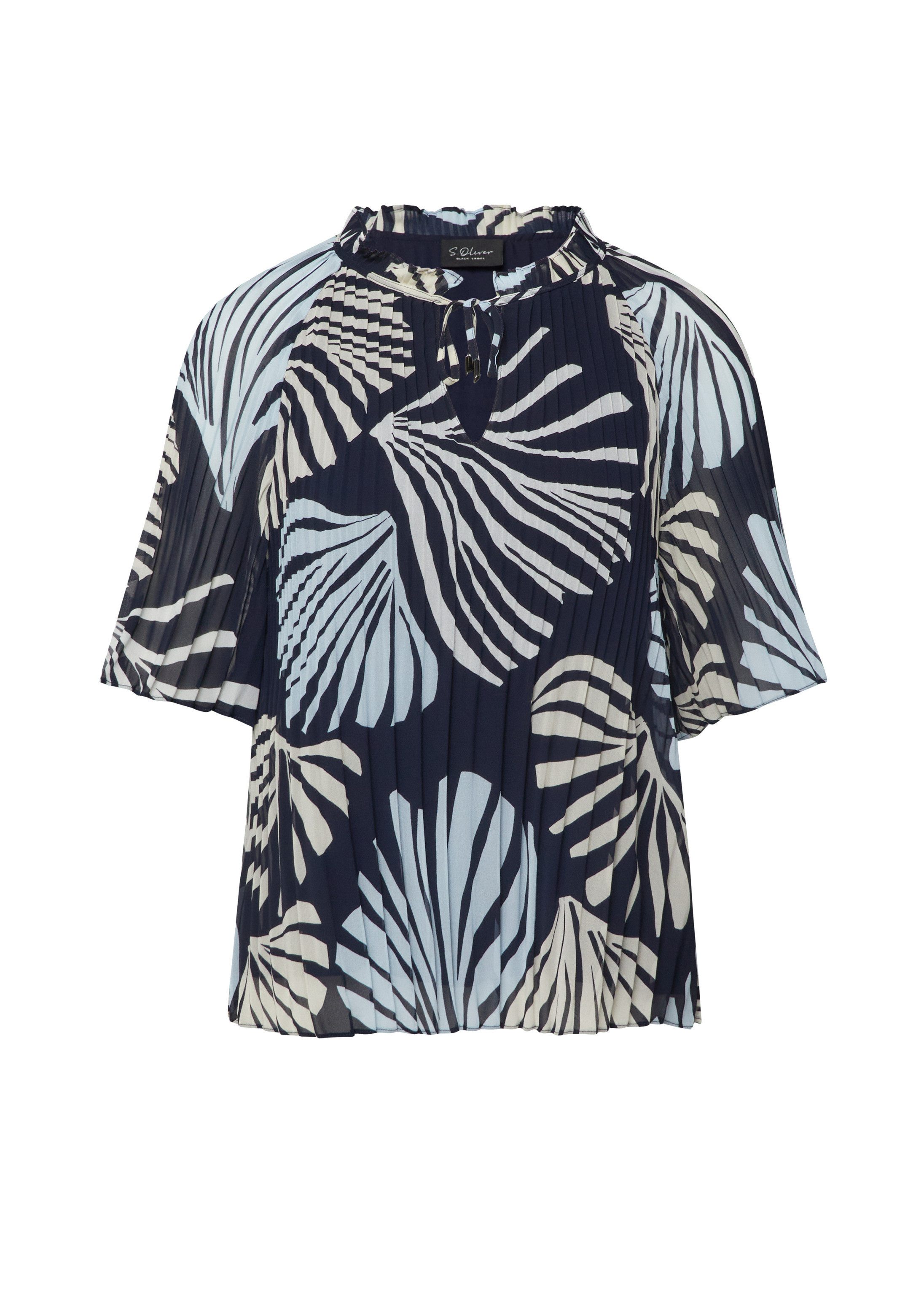 s.Oliver Kurzarmbluse Bluse Festliche Chiffon-Bluse mit Plissee und Rüschen