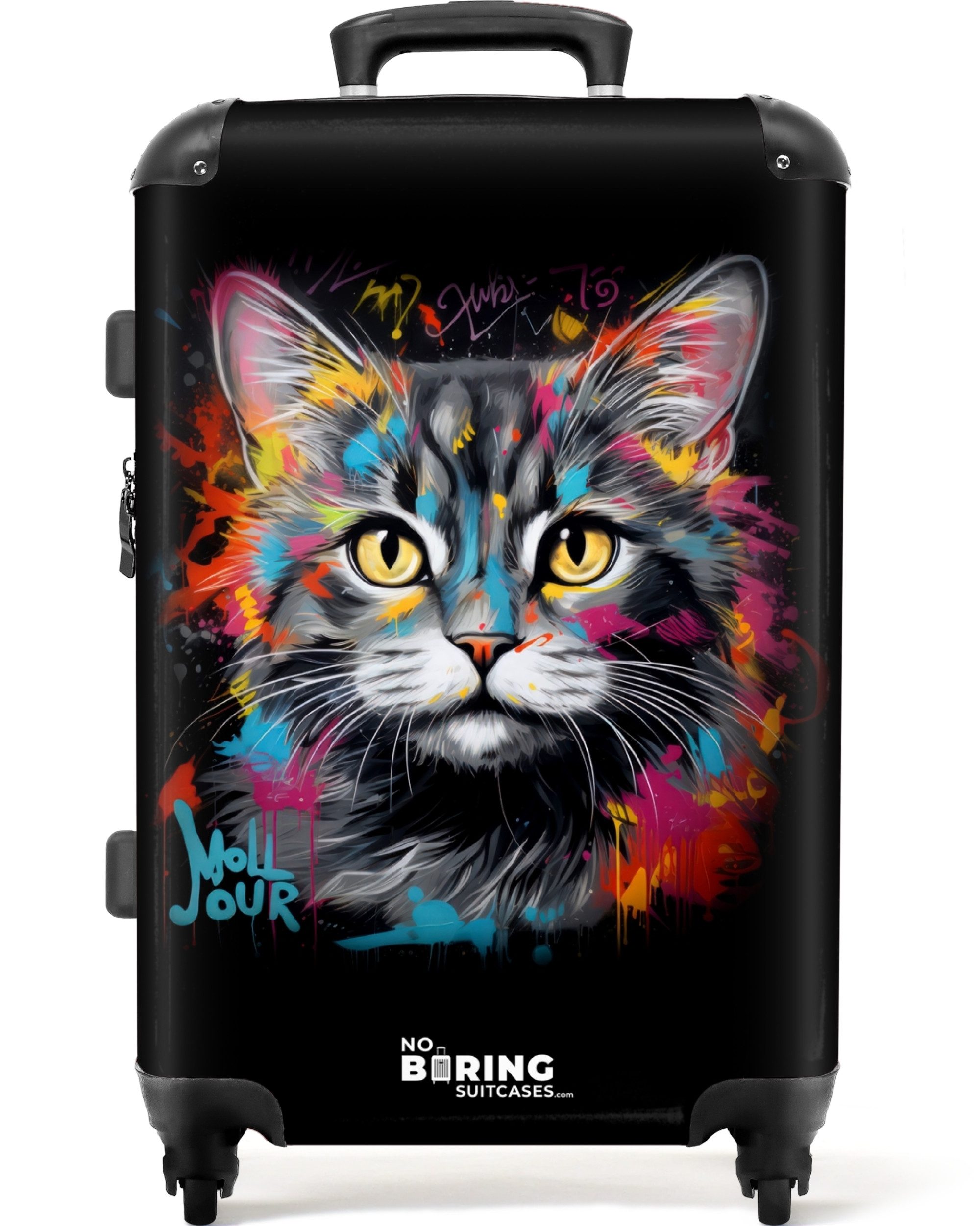 NoBoringSuitcases.com© Hartschalen-Trolley Katze mit bunten Pinselstrichen günstig online kaufen