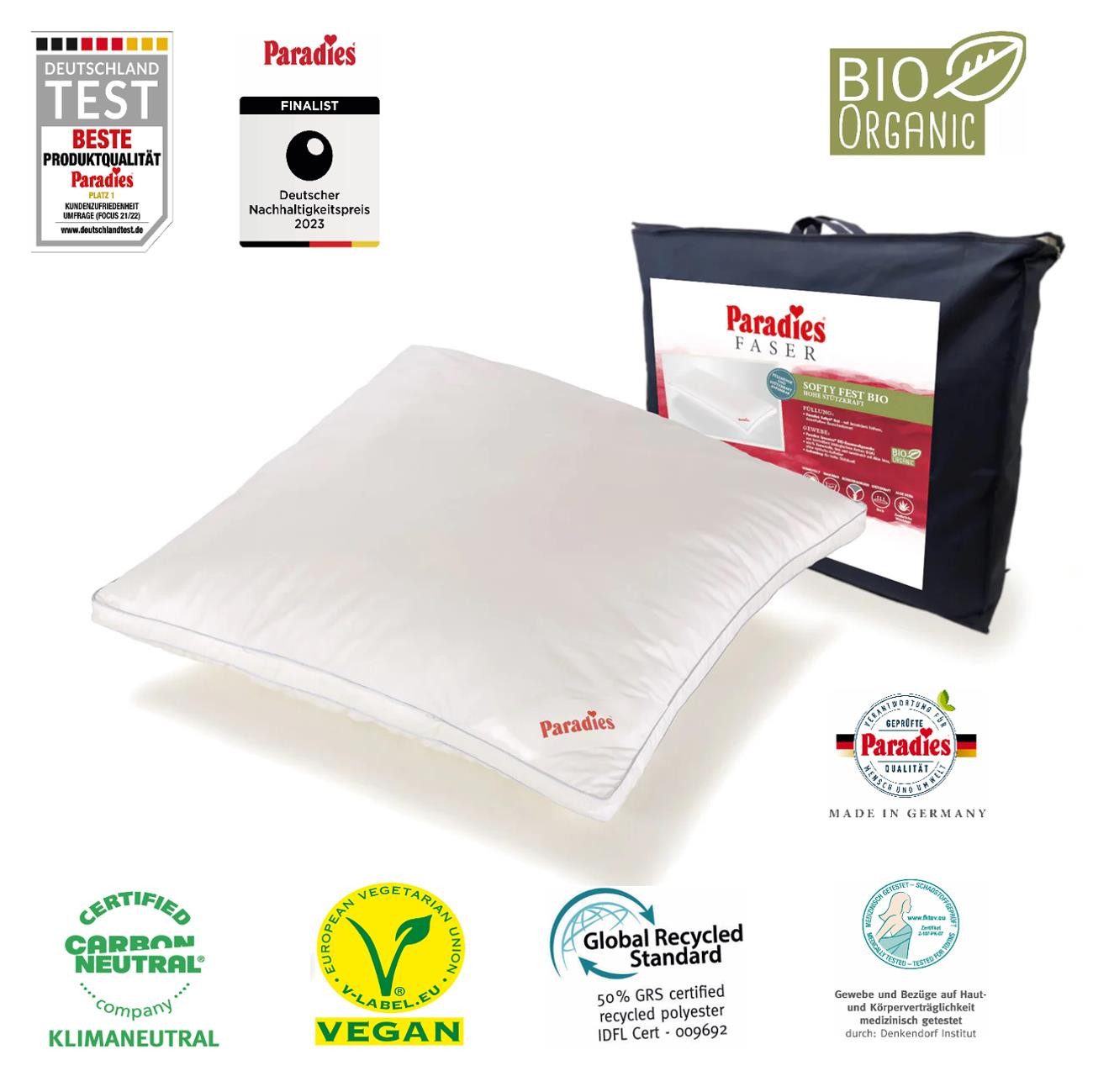 Paradies Kunstfaserkopfkissen Paradies Softy fest Bio Kopfkissen Kissen Fas günstig online kaufen