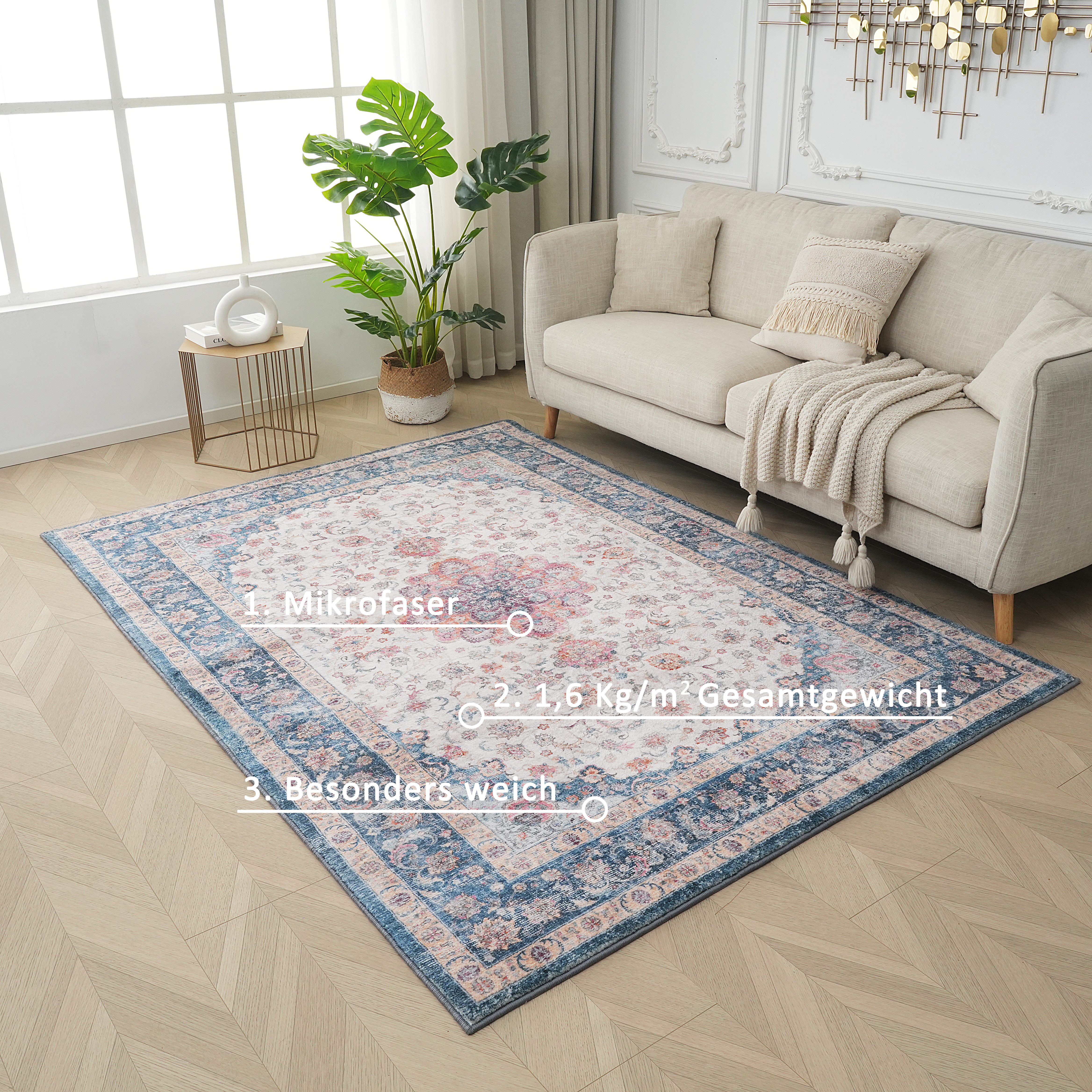 my home Teppich Omar, Druckteppich, orientalisches Design, mehrfarbig, bedruckt, rechteckig, Höhe: 13 mm, Orient-Optik, Vintage Design, weich, Wohnzimmer, Schlafzimmer