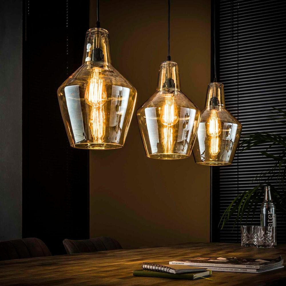 famlights Pendelleuchte famlights, Pendelleuchte Jim in Altsilber und Amber E27 3-flammig