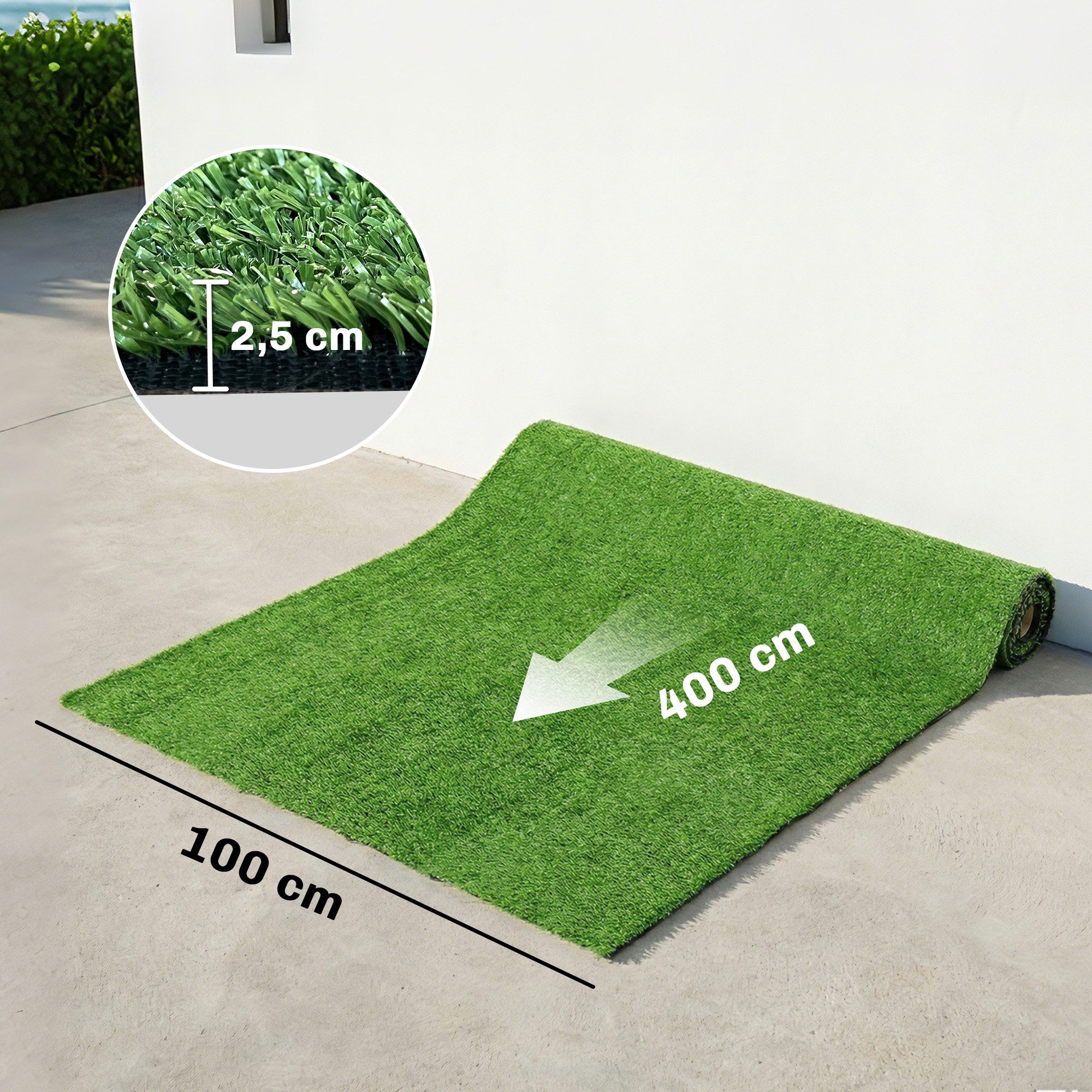 Outsunny Kunstrasen mit 10mm Höhe, rechteckig, Höhe: 2.5 mm, für Garten Balkon, Terrasse Grün