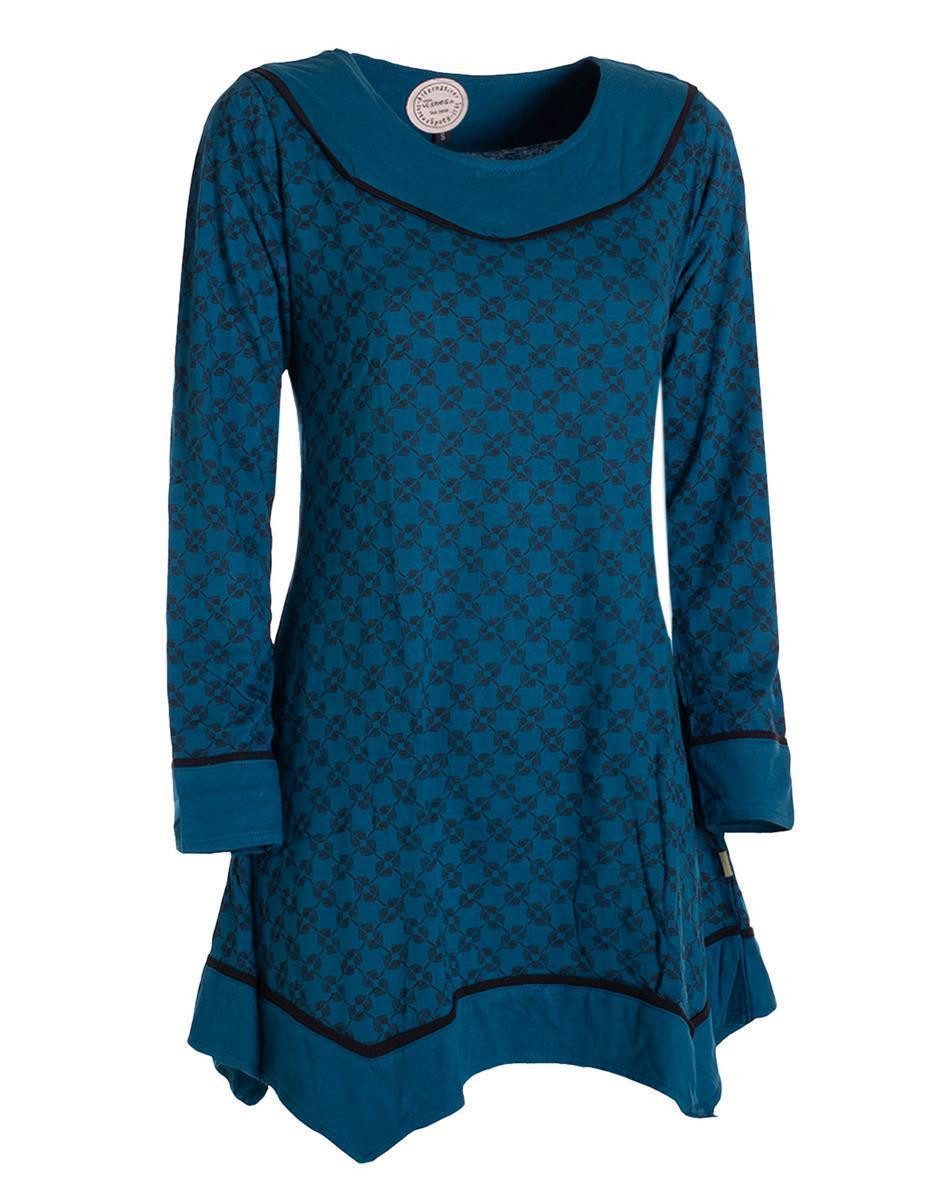 Vishes Tunikakleid Langarm Damen Tunika Shirt-Kleid Ethno Zipfel-Bluse Blusenkleid Elfen, Hippie, Boho Style – Bild 4 von 5