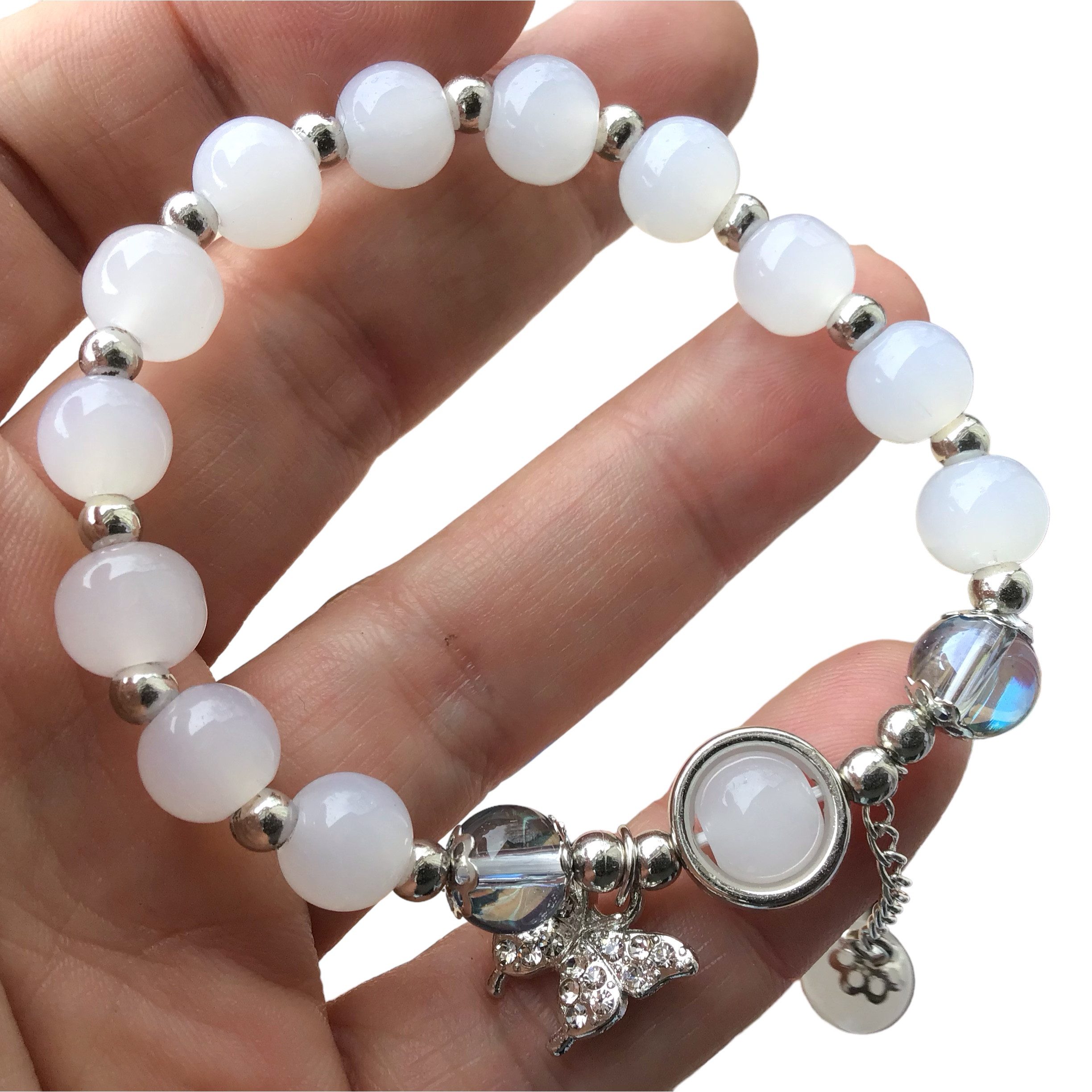 Steinfixx® Armband Echtes Mondstein Perlenarmband mit Angel Aura Perlen (Ha günstig online kaufen