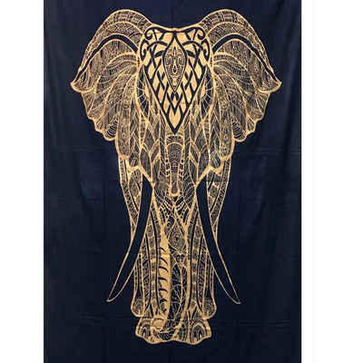 Wandteppich Tagesdecke Wandbehang Deko Tuch Goldener Elefant ca. 200 x135cm, KUNST UND MAGIE