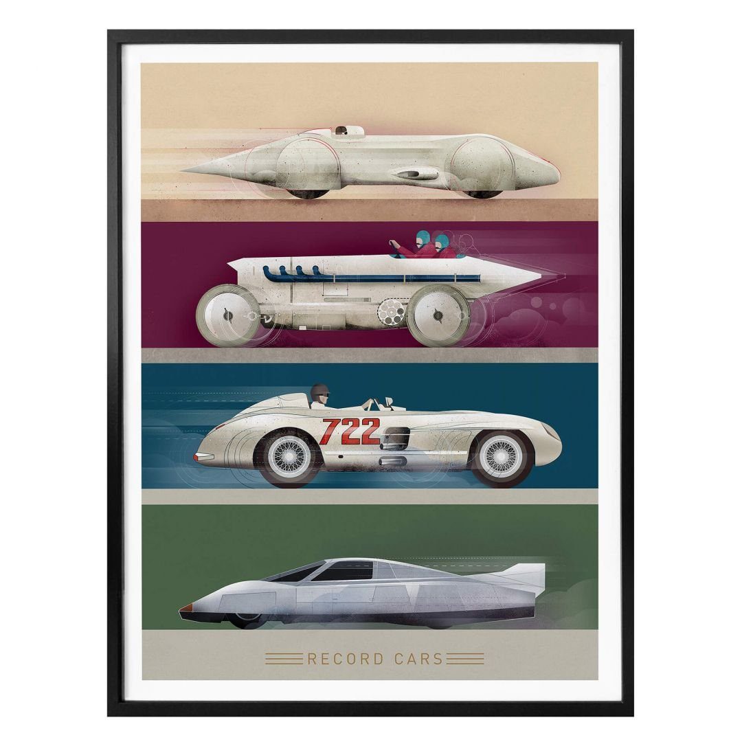 K&L Wall Art Poster Poster Braun Oldtimer Deko Record Cars Rennwagen Auto,  Kinderzimmer Wandbild modern