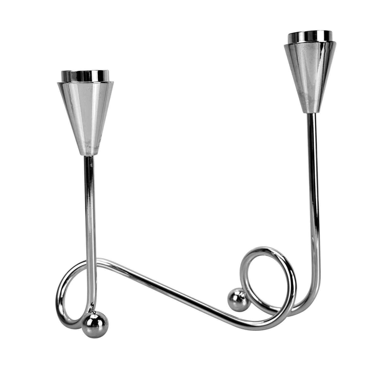 Online-Fuchs Kerzenhalter für je 2 Stabkerzen - moderner geschwungener Kerzenständer aus Metall (Rosé oder Silber, insgesamt für 4 Stabkerzen, auch als Adventskranz nutzbar), moderne und zeitlose Tischdekoration