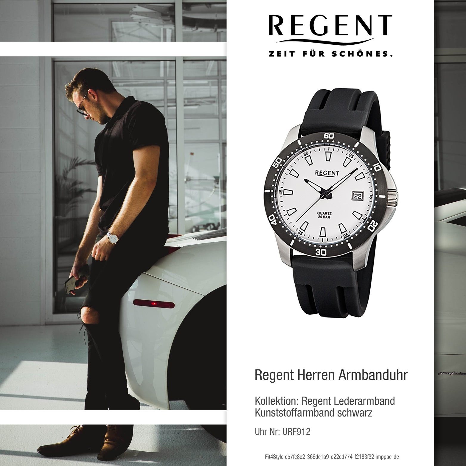 Regent Quarzuhr Regent Kunststoff Herren 41mm), Gehäuse, Quarzu, Kunststoffarmband, Eleg Herrenuhr groß (ca. mit rundes Uhr F-912