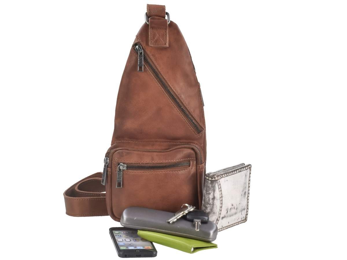 Bear Design Umhängetasche "Nolani" Callisto Pelle Leder, Crossbody, Crossbag, sportlich, knautschig weiches Leder cognac braun