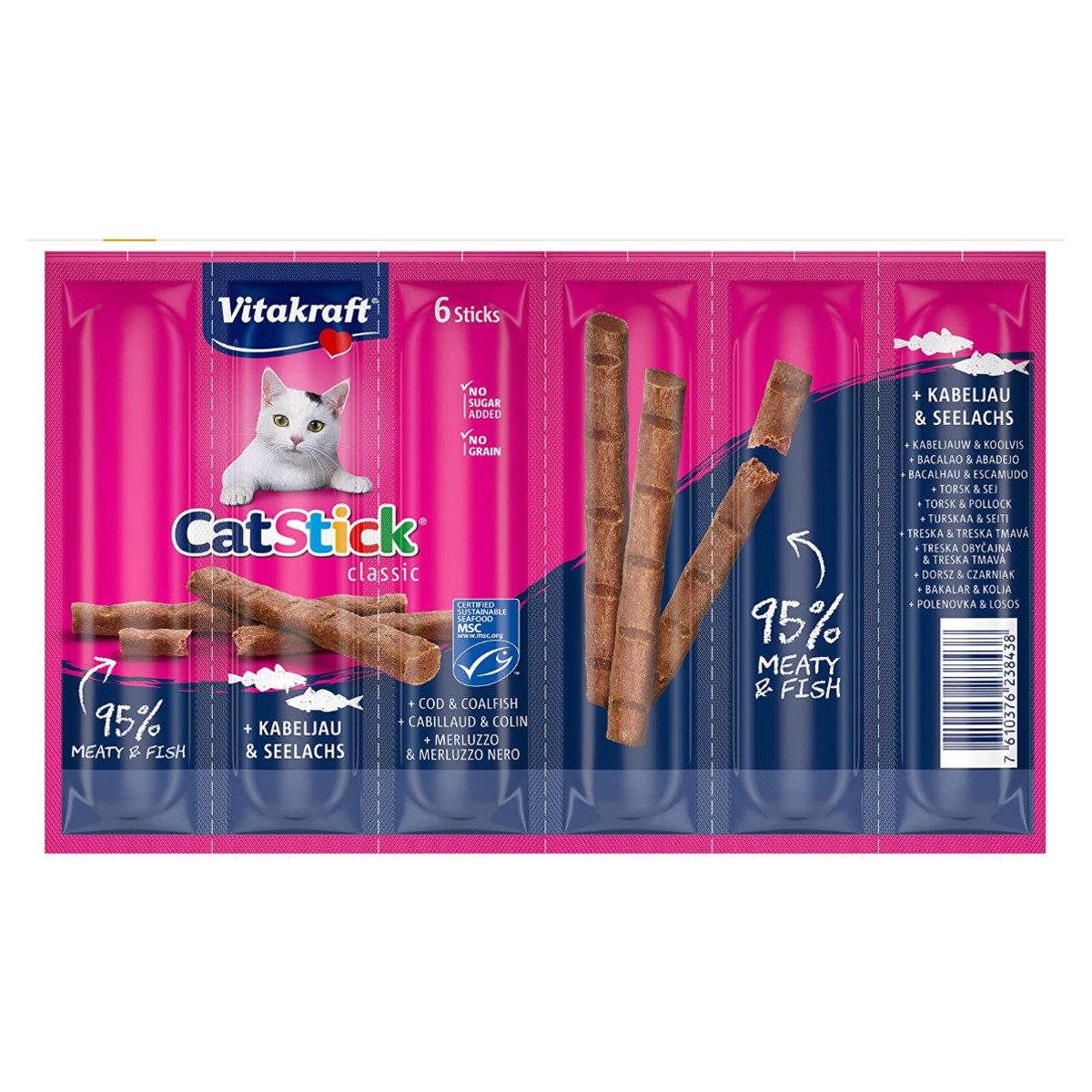 Vitakraft Cat Stick mini + Kabeljau & Seelachs 36 g, für: Katze