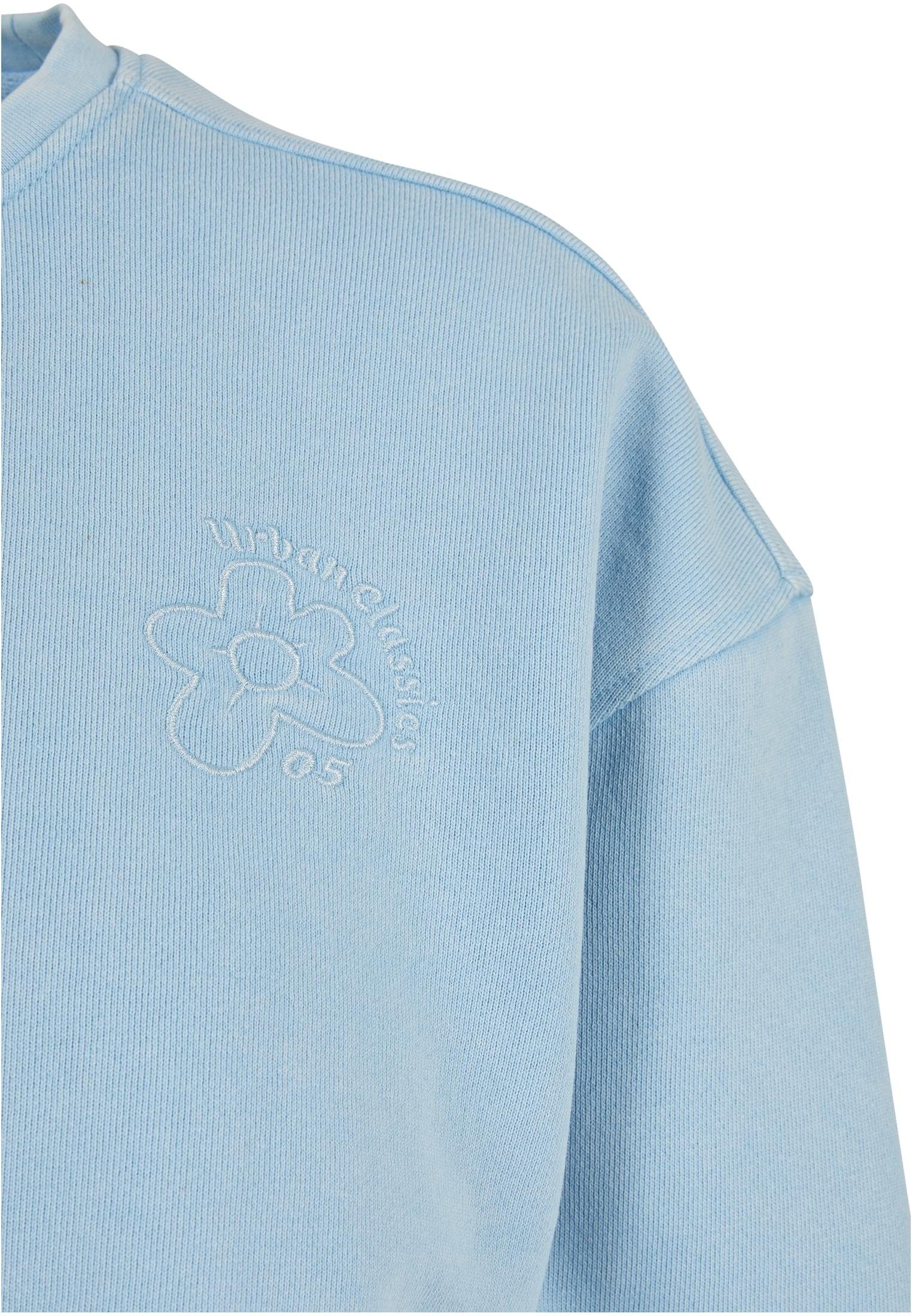 URBAN CLASSICS Sweater Cropped Ladies (1-tlg) Crewneck balticblue Terry Damen Flower Embroidery