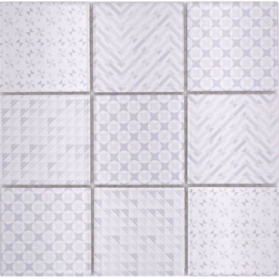 Mosani Mosaikfliesen Vintage ART DEKO Mosaik Fliese Wand weiß Küche Bad WC