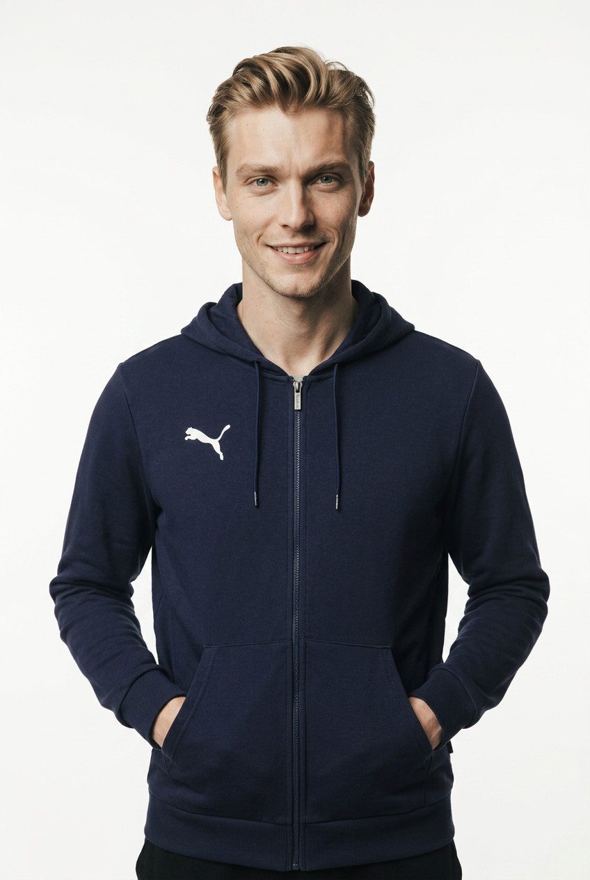PUMA Kapuzensweatjacke TEAMGOAL CASUALS HOODED JACKET mit Kapuze, für Fußball und Freizeit, mit Reißverschluss