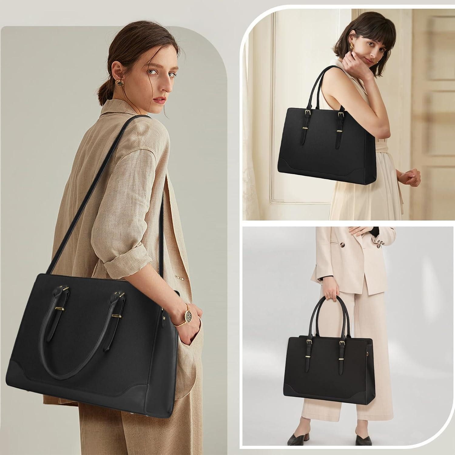 LuxusKollektion Handtasche Handtasche Damen Shopper Schwarz PU Leder Laptoptasche 15.6 Zoll
