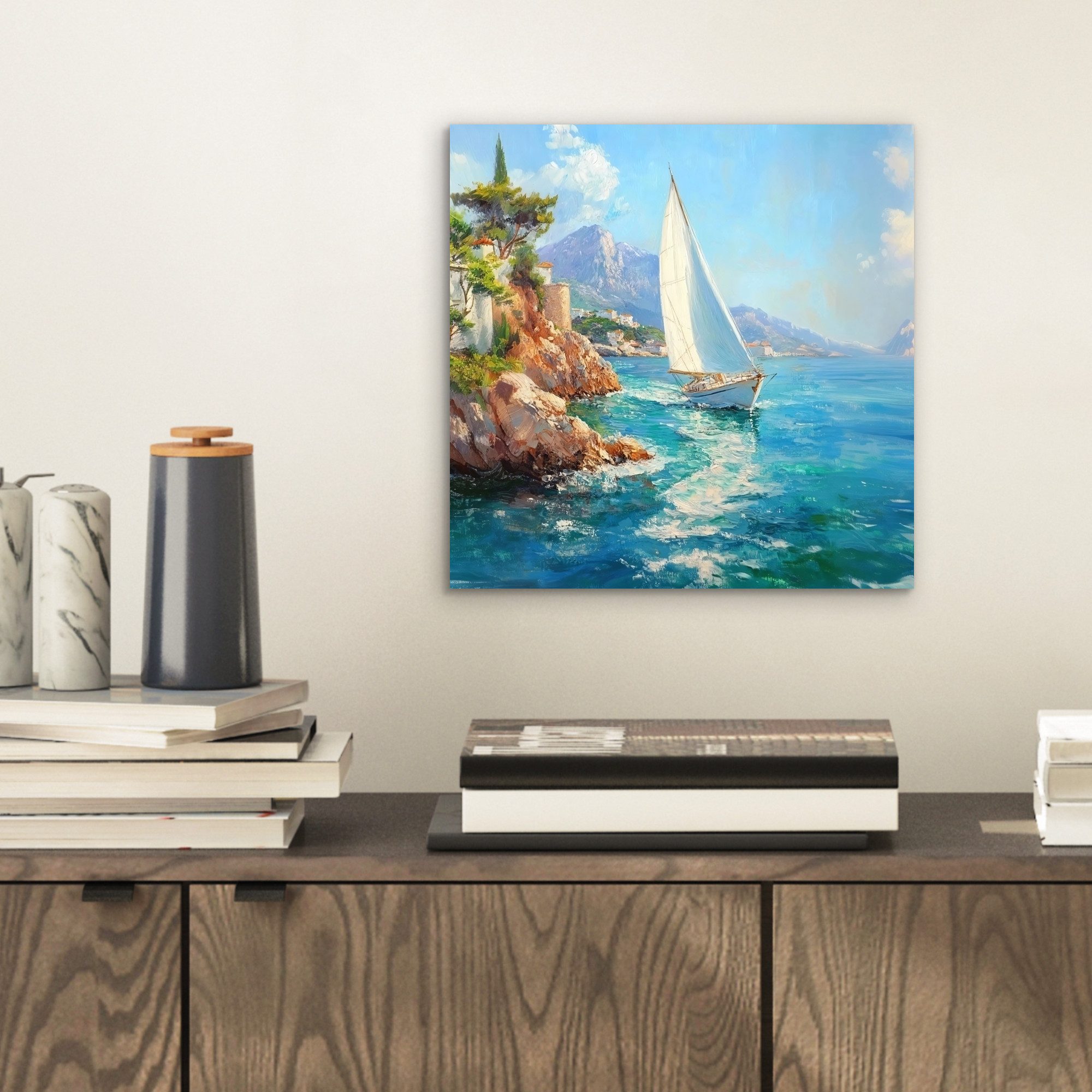 MuchoWow Metallbild Segelboot - Felsen - günstig online kaufen