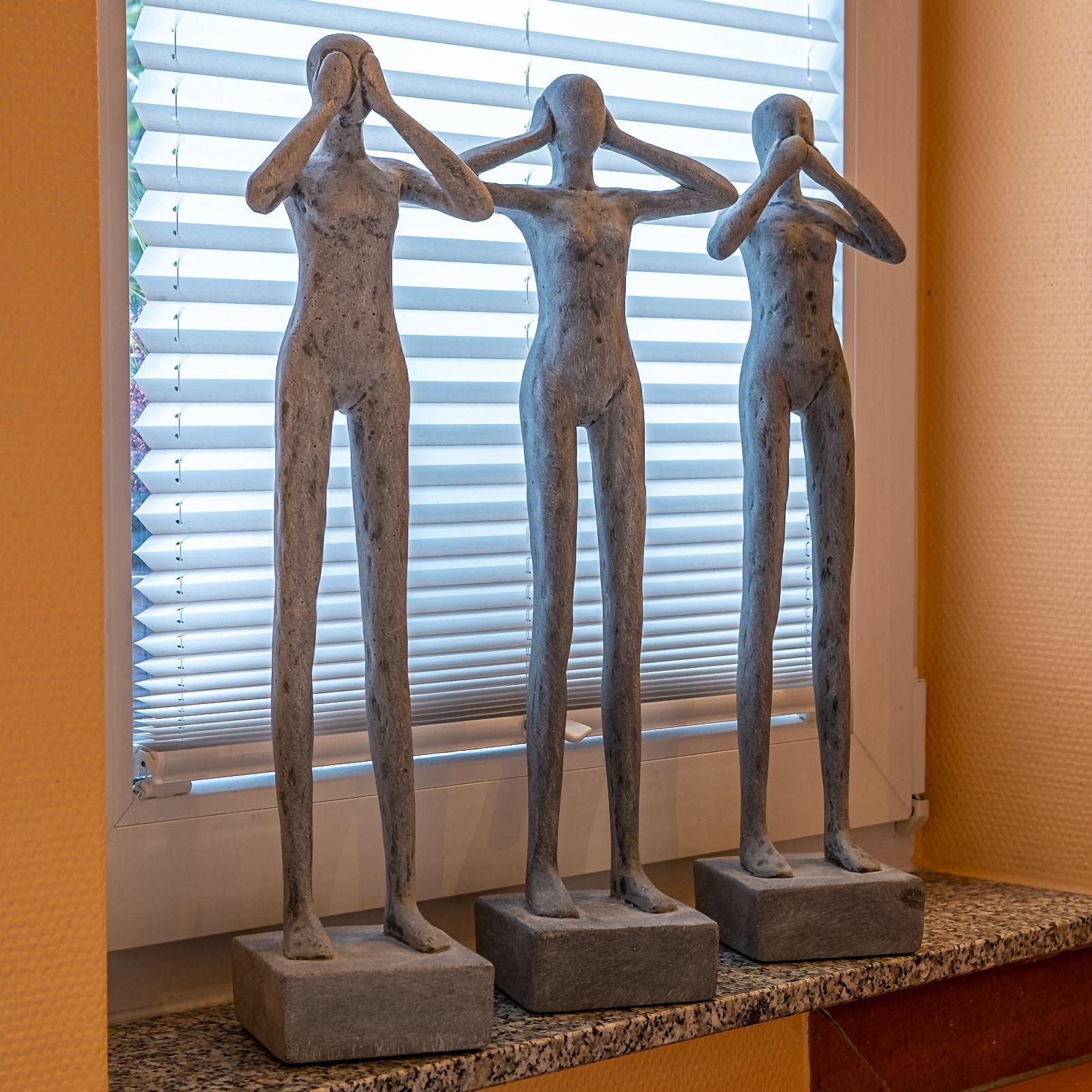 IDYL Dekofigur IDYL Sandsteinguss SET "Nichts hören-sehen-sagen", Moderne Figur "Figuren Set 3 St." in grau.