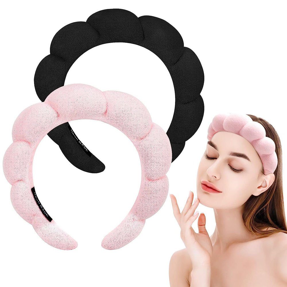 TUABUR Haargummi 2 Stück Spa-Stirnband zum Waschen von Gesichtsschwamm Rosa/Schwarz