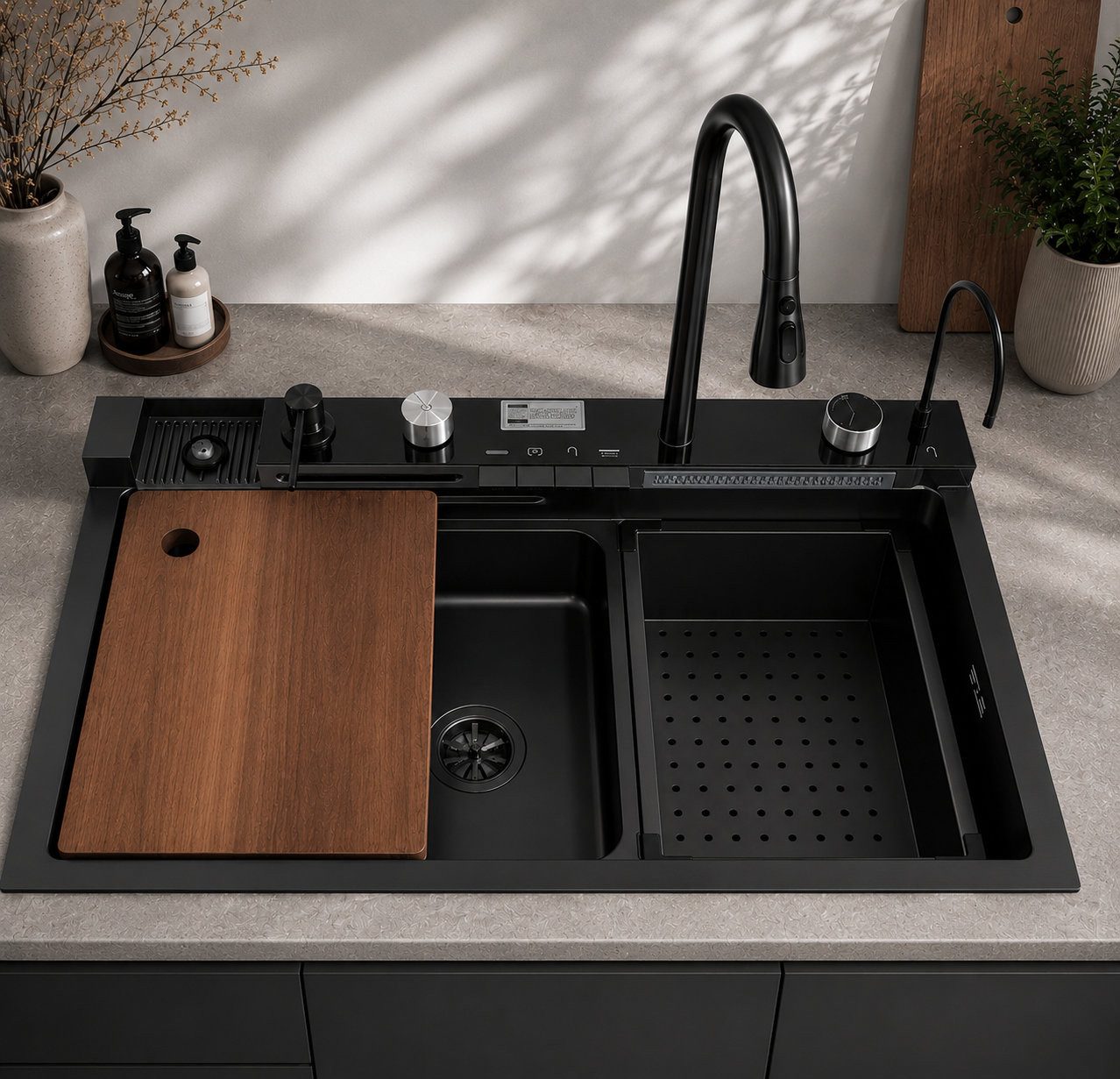 Faizee Home Küchenspüle Küchenspüle Nano 75x46cm - Wasserfallspüle aus hochwertigem Edelstahl, Rechteckig, 75/46 cm