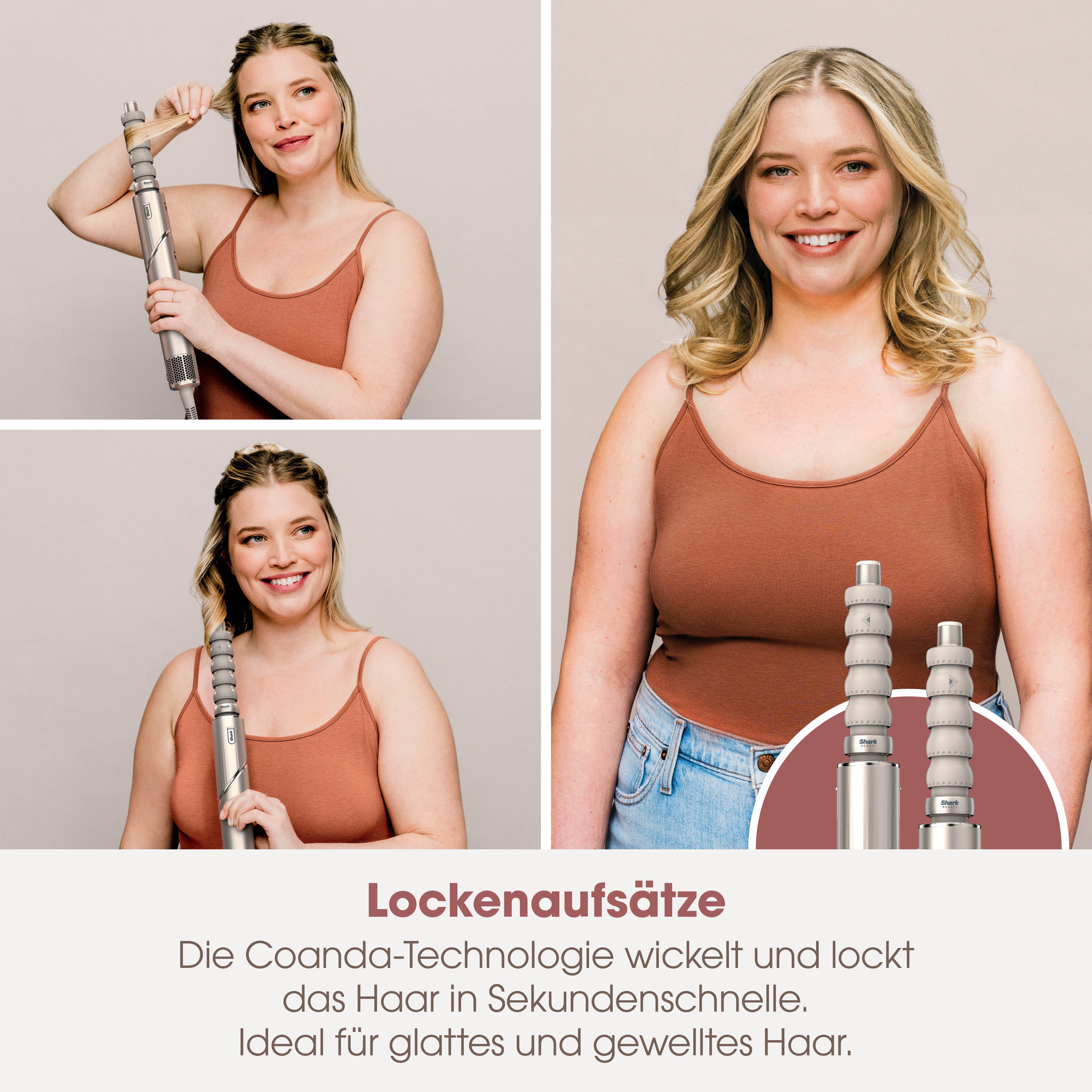 Shark Multihaarstyler FlexStyle 5-in-1 Haarstyler und -trockner - Stone [HD446SLEU], Mit einer Drehung vom leistungsstarken Haartrockner zum Styler