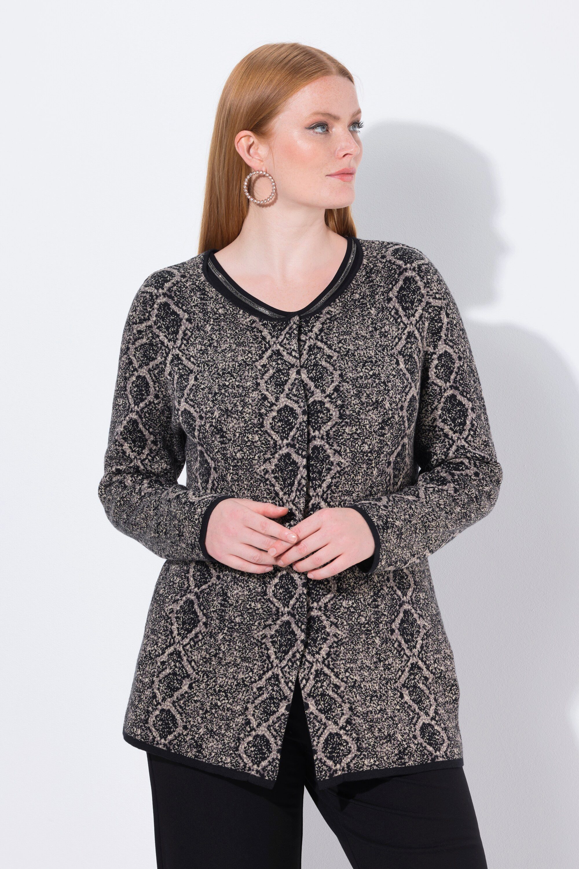 Ulla Popken Strickjacke Strickjacke Schlangen-Design Rundhals Langarm