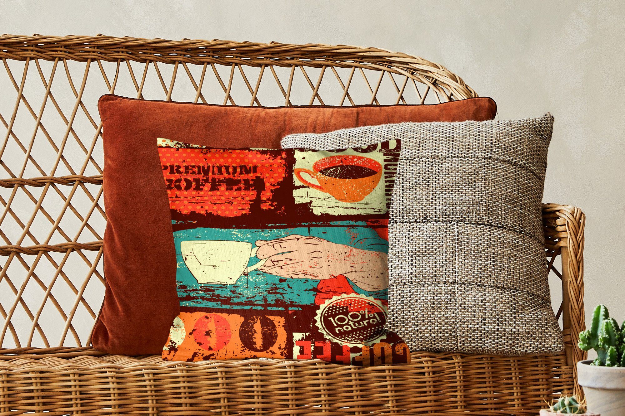 MuchoWow Dekokissen Kaffee mit Schlafzimmer, - Deko, für - Wohzimmer, Zierkissen Füllung Collage Vintage, Sofakissen