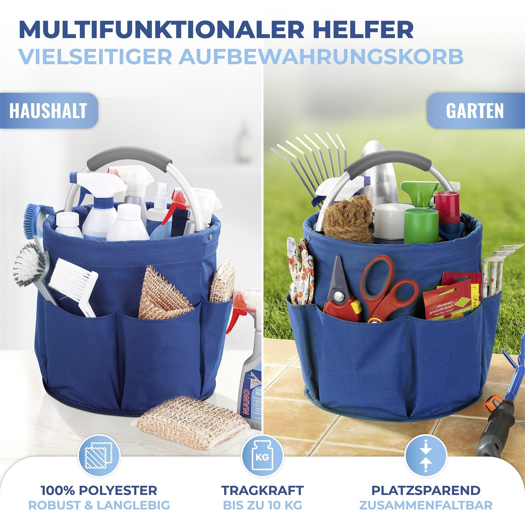 Maximex Organizer Universal-Reinigungs-Caddy, Allzweckkorb mit 6 Außentaschen, ideal für Haushalt, Garten & Camping