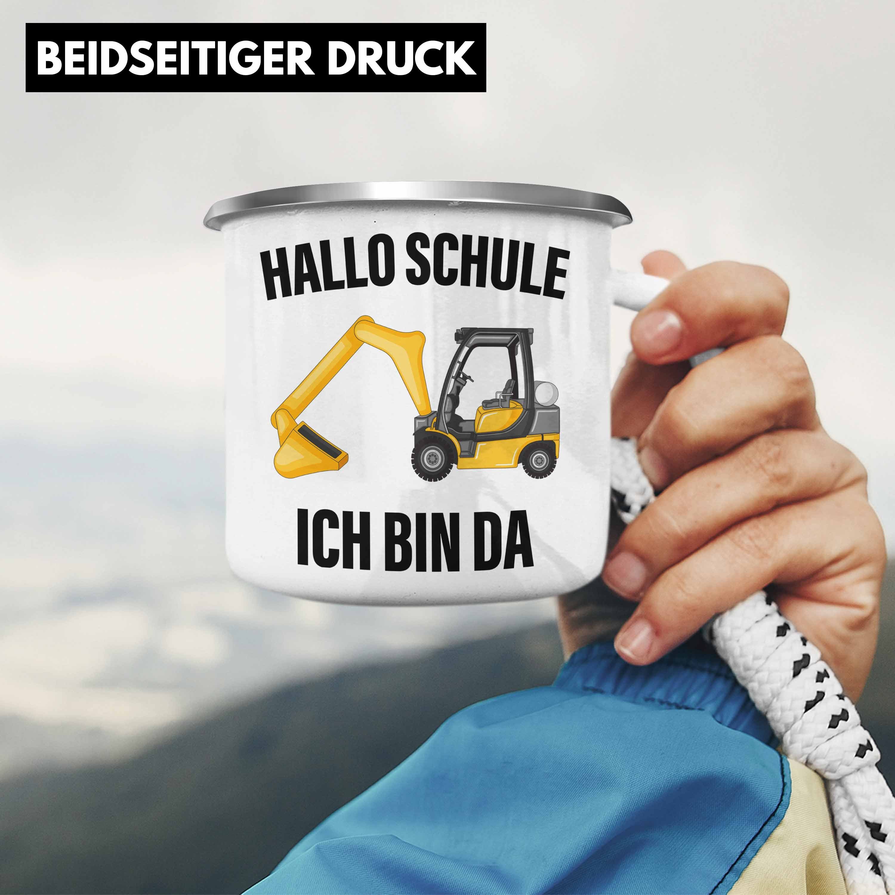 1. - Schulstart Schultag Schultüte Trendation Schulanfang Schuleinführung Trendation für Junge Geschenk Emaille Geschenkidee Thermotasse Silber Füllung Einschulung Schulkind Jungs Tasse