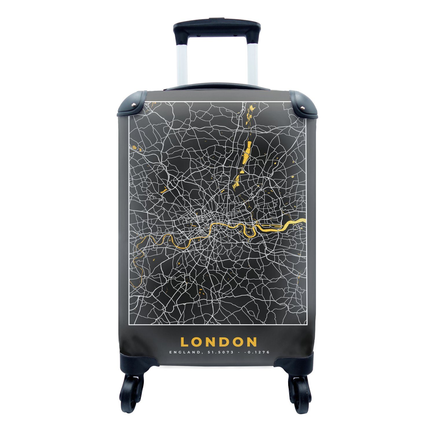 rollen, Gold für 4 - London mit Karte, MuchoWow Reisetasche Ferien, - Rollen, Handgepäckkoffer Reisekoffer Stadtplan - Handgepäck Trolley,