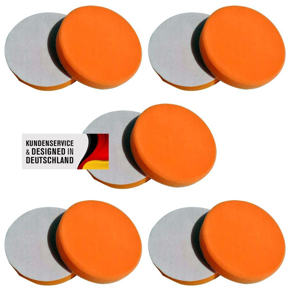 Duke-Handel Polierschwamm 10x Polierschwämme orange 150mm, MEDIUM, (Set, 10 St), 150mm - Klett-Aufnahme, Auswaschbar, Reißfest