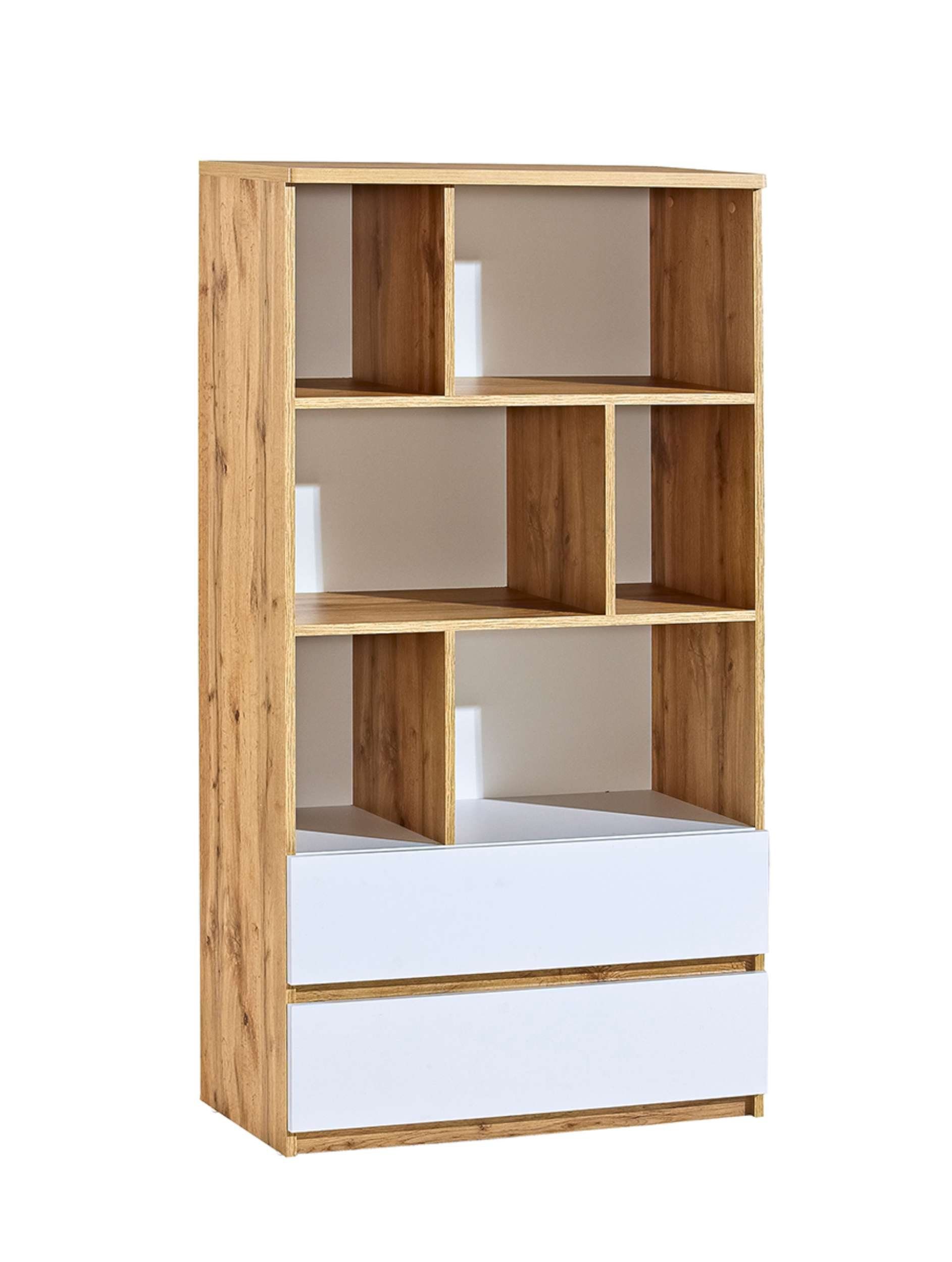 Stylefy Kinderkleiderschrank Arcola (Kinderschrank, Mehrzweckschrank) Push-to-Open, mit Fächern, viel Stauraum, Modern Design, für Kinder Wotan Eiche - Weiß