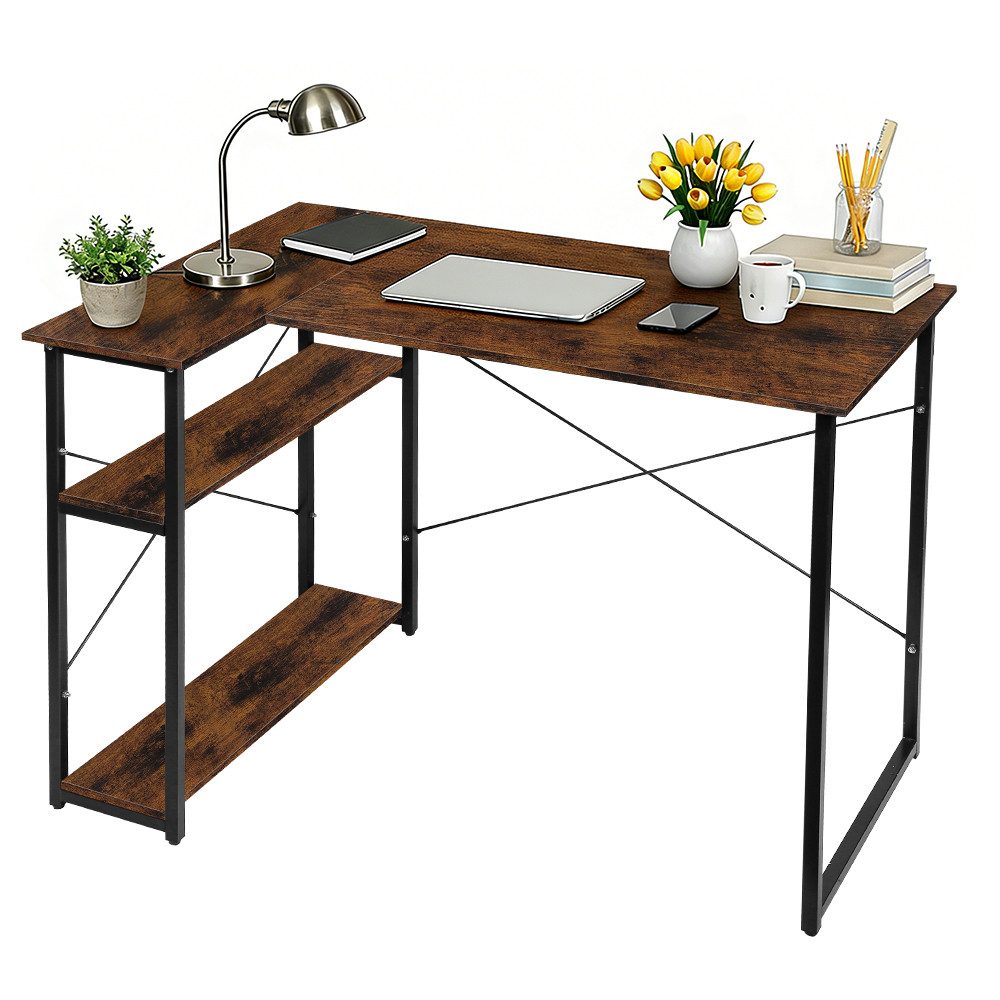 JEOBEST Schreibtisch Eckschreibtisch Computertisch 100 x 70 x 75 cm, (1-St), L-förmiger Schreibtisch, mit 2-Fach Regal & Stauraum