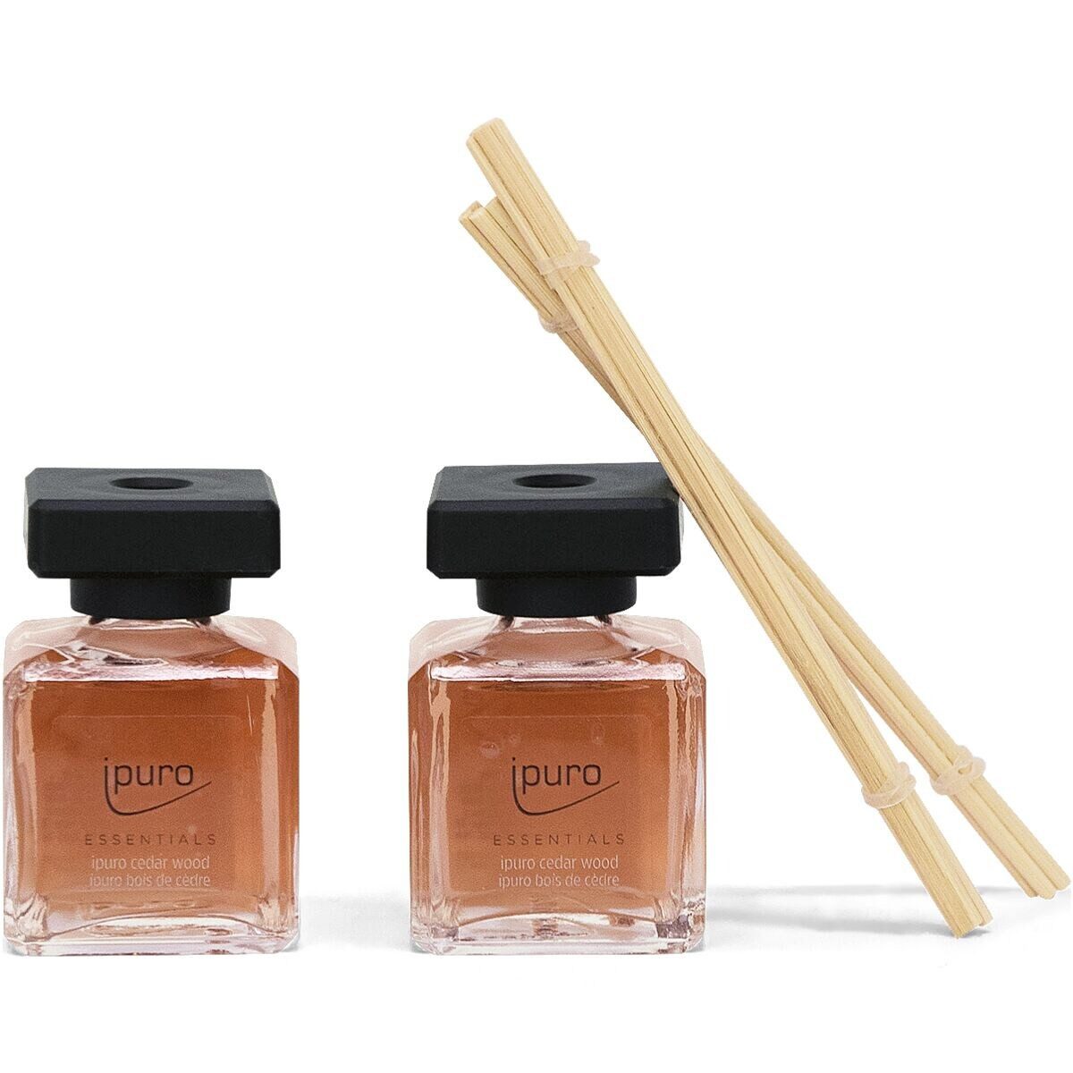 IPURO Raumduft Cedar Wood, 2x 50 ml, Glasflakon mit Rattan-Holzstäbchen