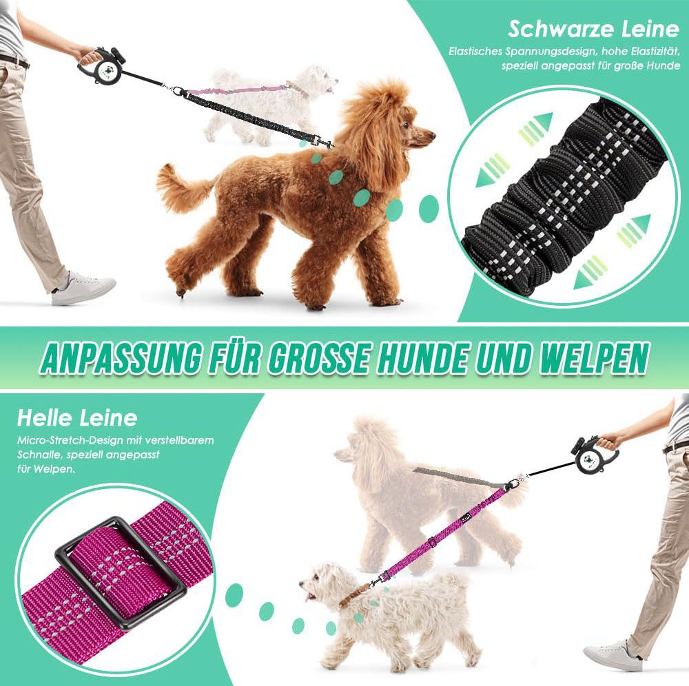 Ledander Hundeleine Doppelte Hundeleine für zwei Hunde, 360° drehbare Doppel-Hundeleine, ausziehbare Hundeleine für kleine, mittelgroße und große Hunde – Bild 2 von 5