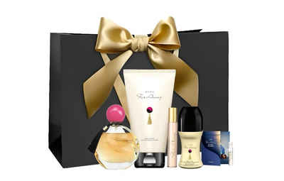 AVON Cosmetics Eau de Parfum Far Away 50ml Taschenspray 10ml Körperlotion 150ml Deoroller 50ml Duft, 6-tlg., Geschenkset, orientalische Komposition, Geschenktüte, Duftprobe.