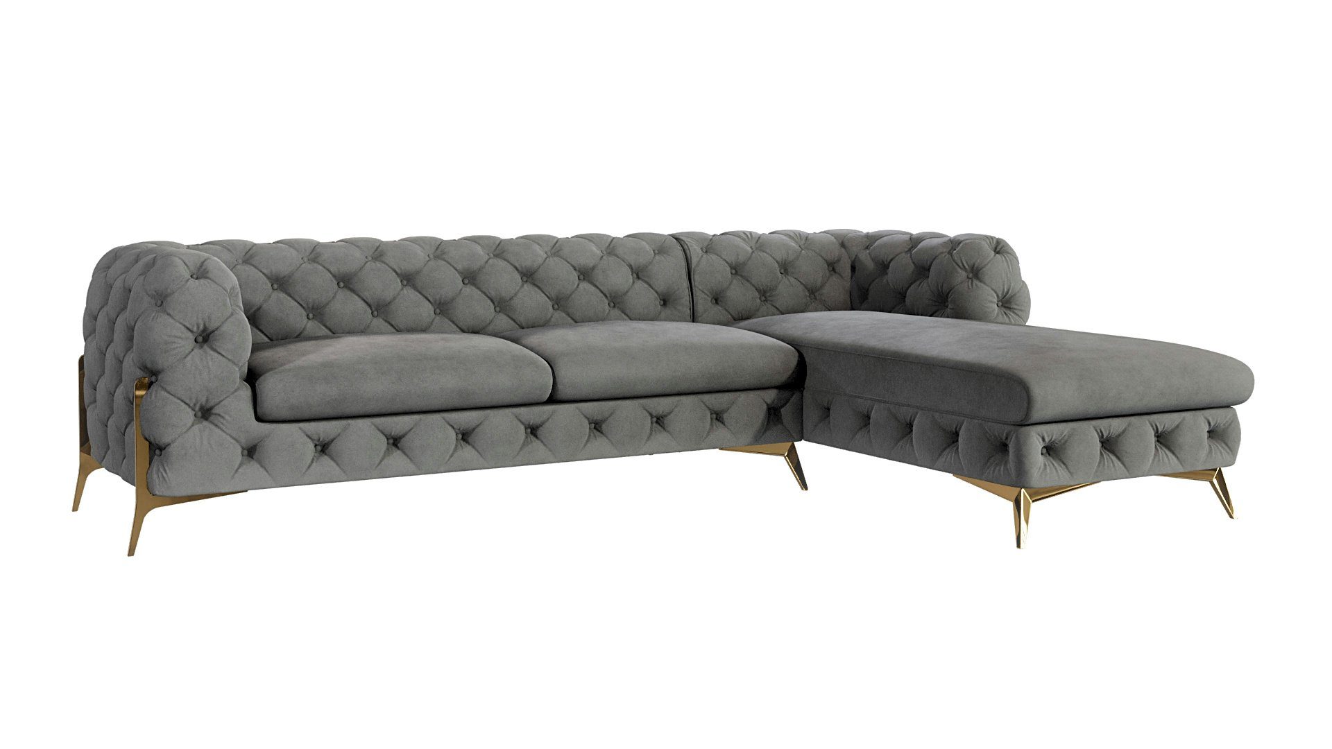 Metall Wellenfederung Möbel mit Chesterfield mit mit S-Style oder mane bestellbar, Füßen, links Grau Goldene Ashley Ecksofa rechts mane