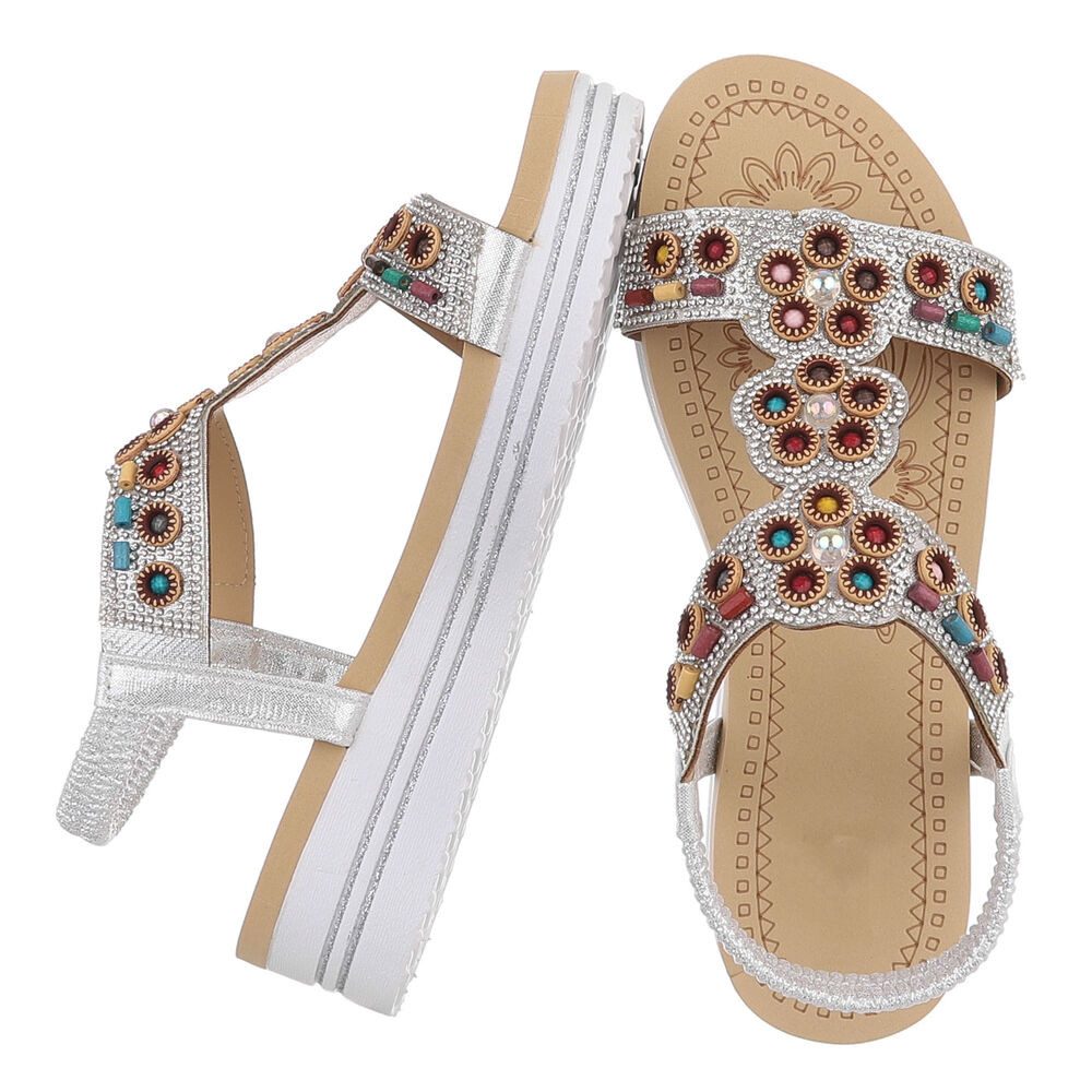 Ital-Design Damen Sandalenschuh mit Schmuckdetails und Plateau Plateausandaletten (91895654) Keilabsatz/Wedge Keilsandaletten in Silber