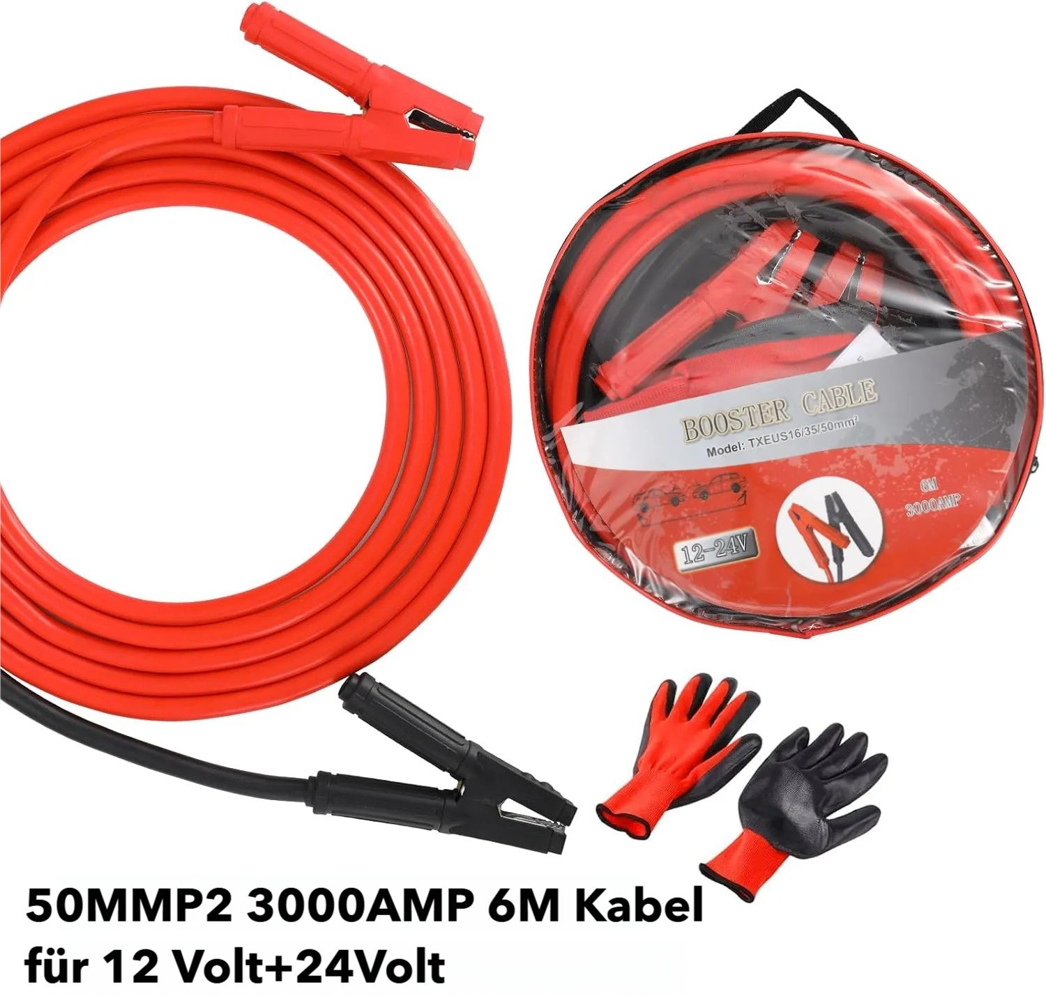 TLGREEN 6m 50mm² 3000A Überbrückungskabel,Startkabel Set Starthilfekabel, Starthilfekabel, kupferbeschichteten Aluminiumkabeln Starthilfekabel,für PKW LKW