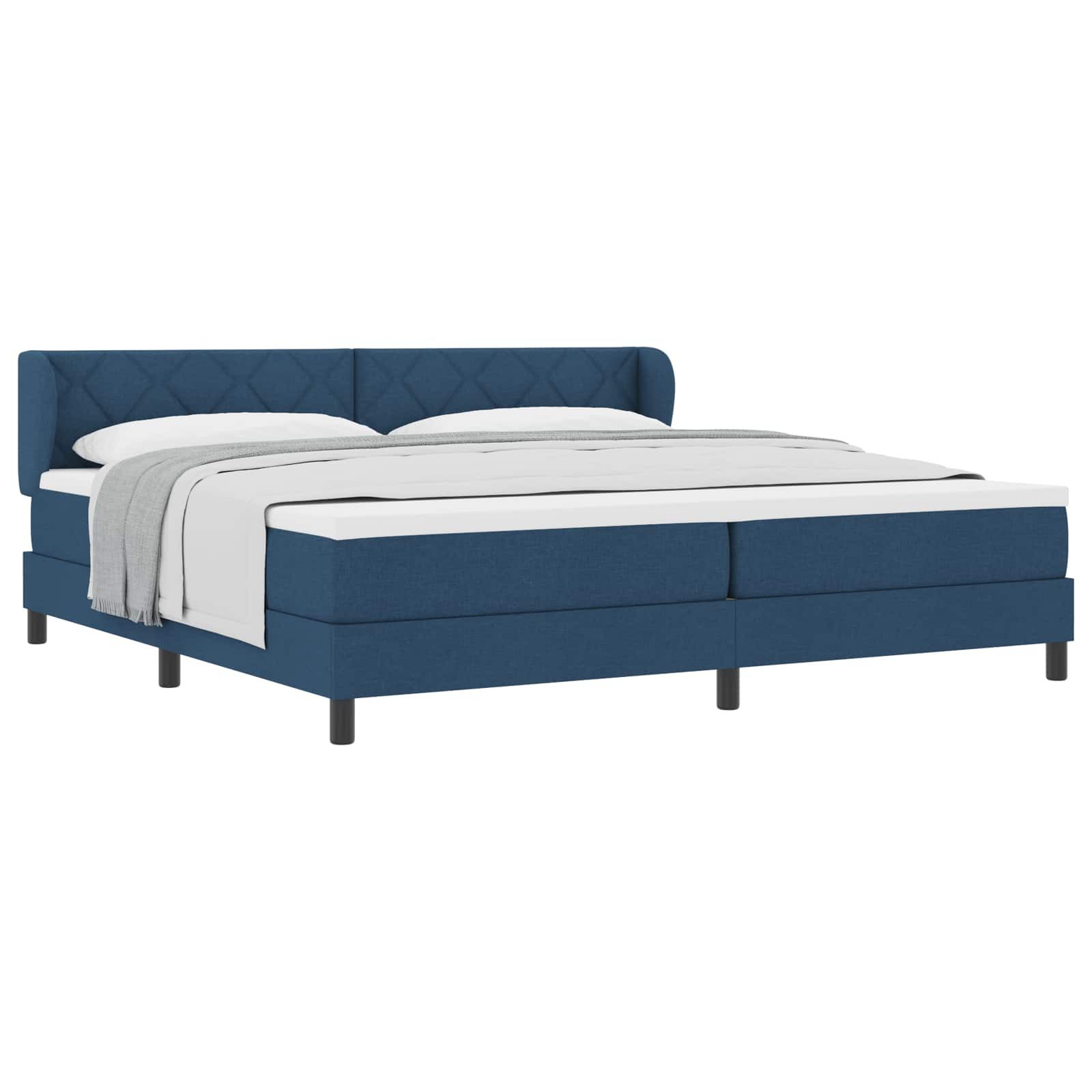 Bett Boxspringbett mit Kopfteil Blau 200 x 200 cm Stoff